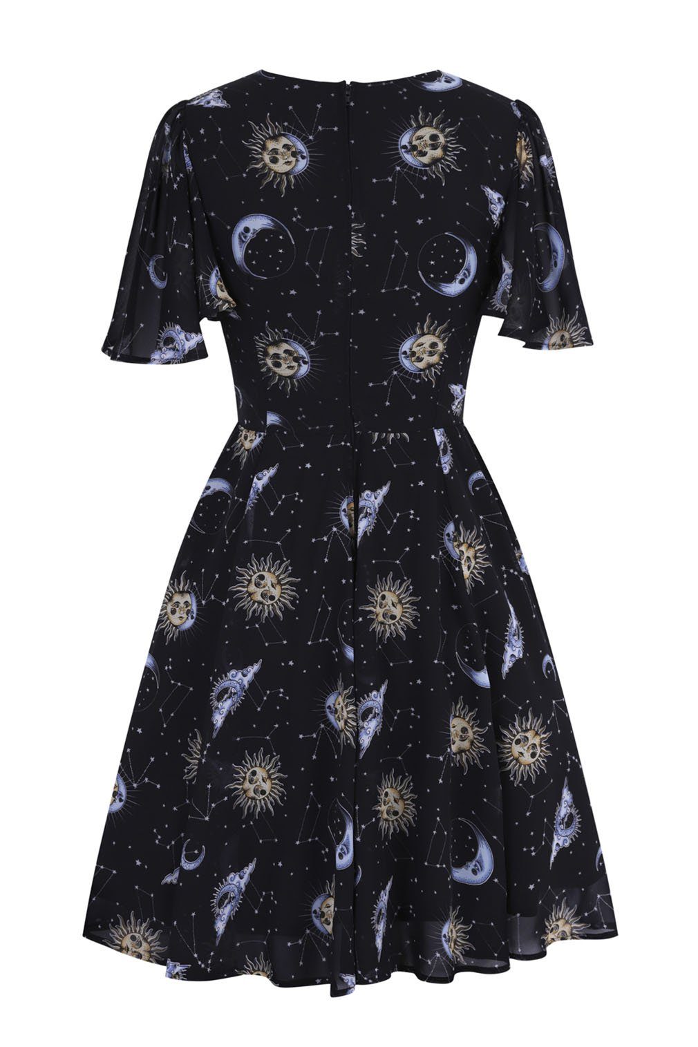 Hell Bunny A-Linien-Kleid Solaris Dress Gothic Mond Sonne Chiffon – Bild 3 von 5