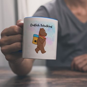 speecheese Tasse Endlich Schulkind Bär Kaffeebecher Hellblau für die Einschulung