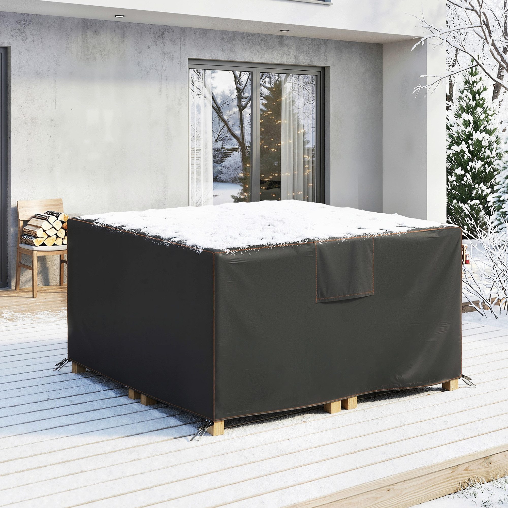 MC Star Gartenmöbel-Schutzhülle Schutzhülle für Gartenmöbel Winterfest Wasserdicht Abdeckung (Anti-UV Abdeckplane 420D Oxford Gewebe 125x125x74cm Schwarz)