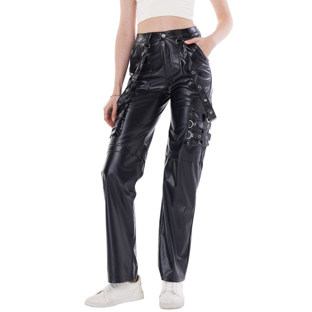 Ital-Design Lederimitathose Moderne Damenhosen mit Schnallen und Taschen fü günstig online kaufen