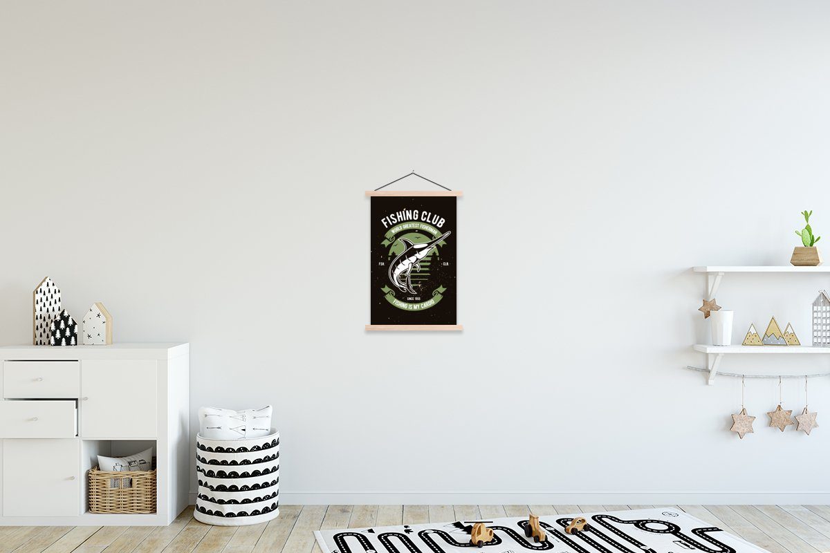MuchoWow Poster Fisch - Retro - Illustration, (1 St), Posterleiste, Textilposter für Wohnzimmer, Bilderleiste, Magnetisch