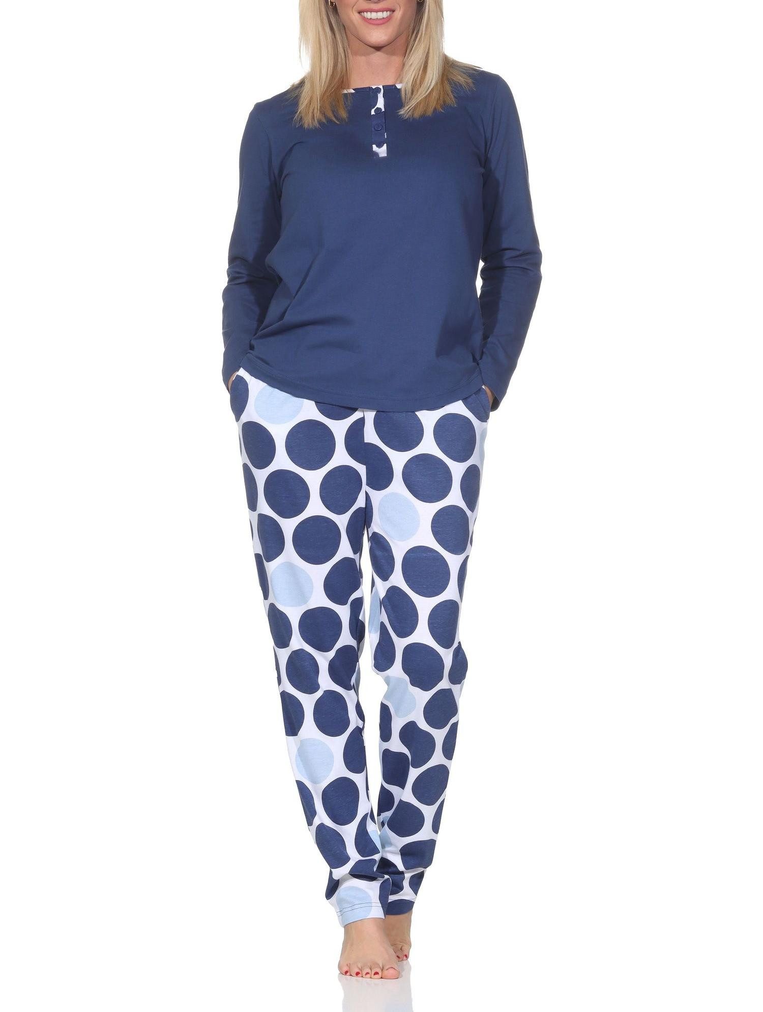 Pyjama Normann Damen langarm Schlafanzug mit Hose in Punkte Tupfen Look