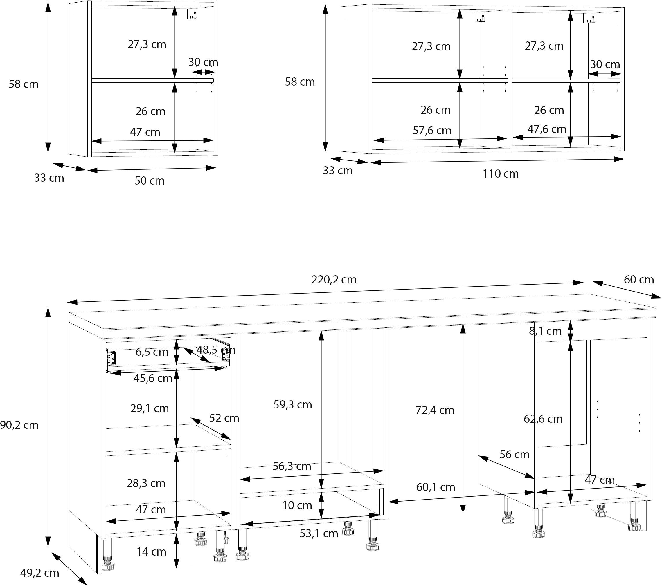 CENTRE DE CUISSON Meuble de cuisine KS-Nova, largeur 220 cm, avec électroménager Hanseatic en option