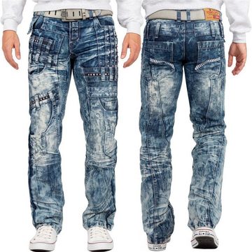 Kosmo Lupo 5-Pocket-Jeans Auffällige Herren Hose BA-KM8004 Blau W29/L32 (1-tlg) mit Nieten und Ziernähten