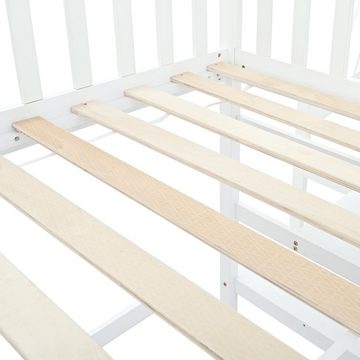 Fangqi Bett 90x200cm Etagenbett mit Treppe, Kinderbett mit Fallschutz und Geländer (set, Familienbett mit Treppe, Kinderbett, Jugendbett, Gästebett), Platzsparende Etagenbetten mit Geländer um das obere Bett