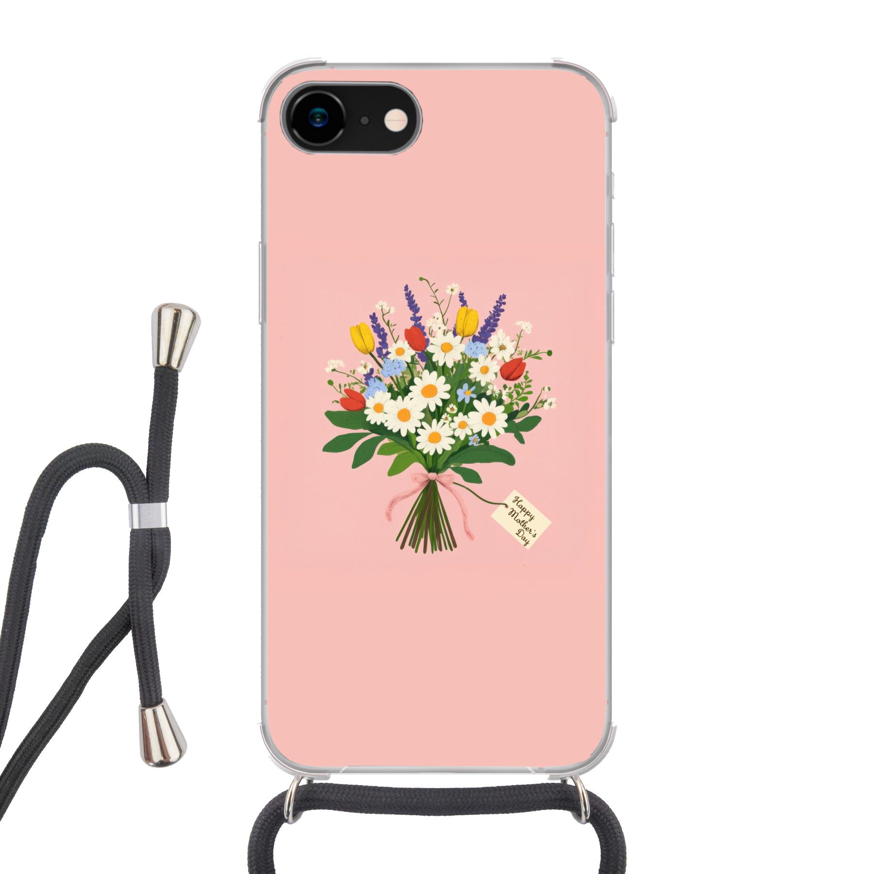 MuchoWow Handyhülle für Apple iPhone 8 Blumen - Farbband - Karte, Tragbare Handyhüllen mit Kette zum umhängen, Handykette Handyband