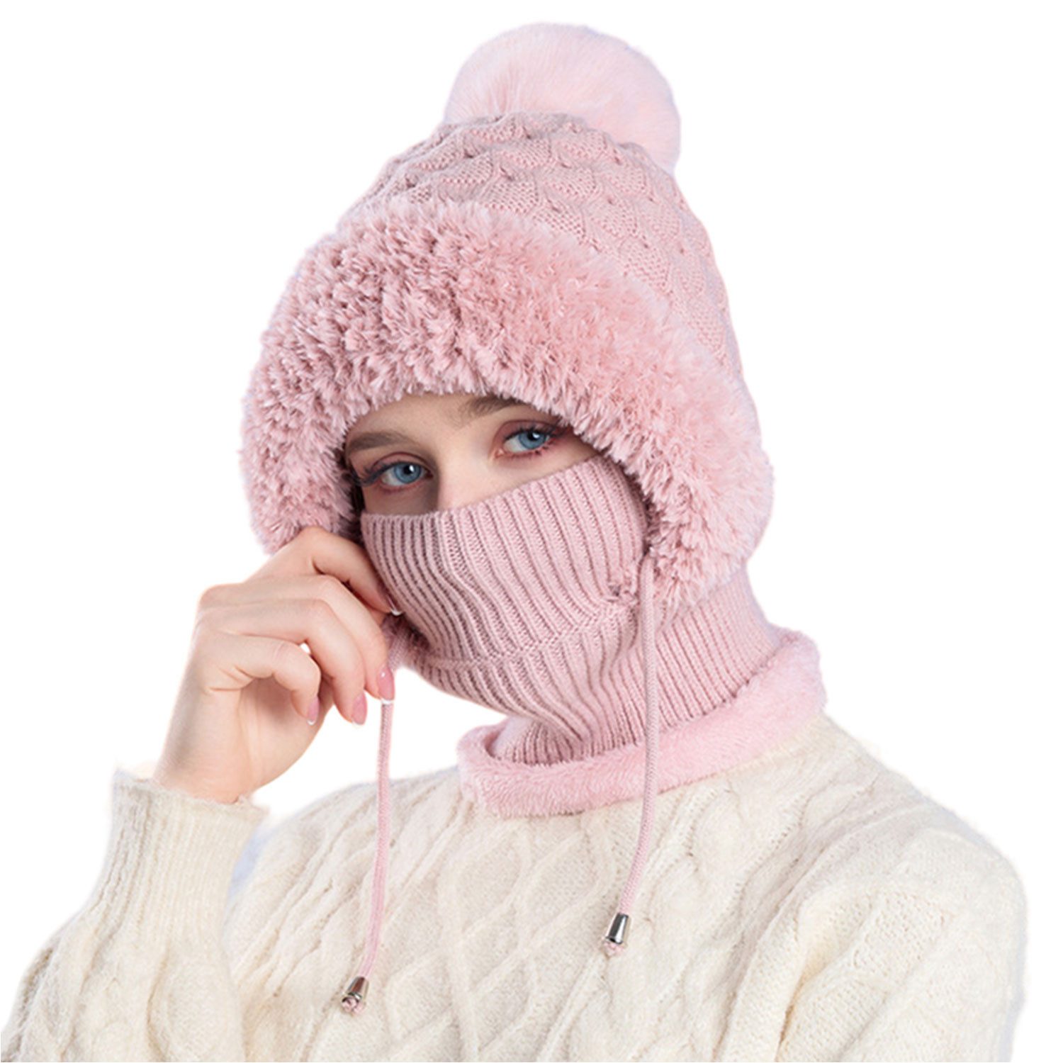 Refttenw Sturmhaube Damen Wintermütze mit Schal und Gesichtsmaske,Warm Gefütterte