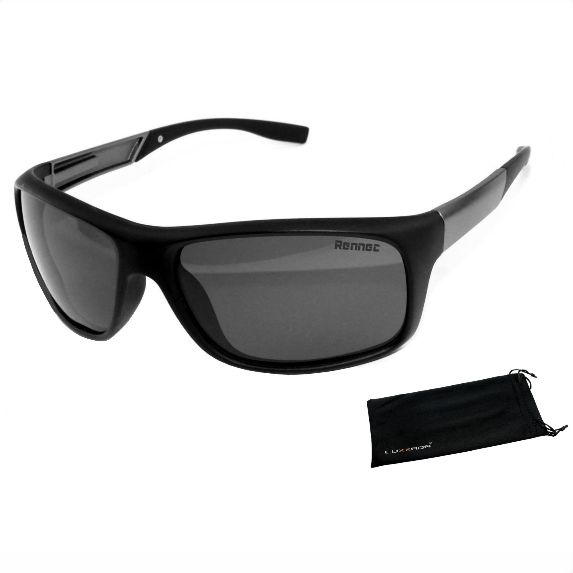 Rennec Sonnenbrille (1x Bikerbrille Schwarz Matt mit Brillenbeutel) Angelbr günstig online kaufen
