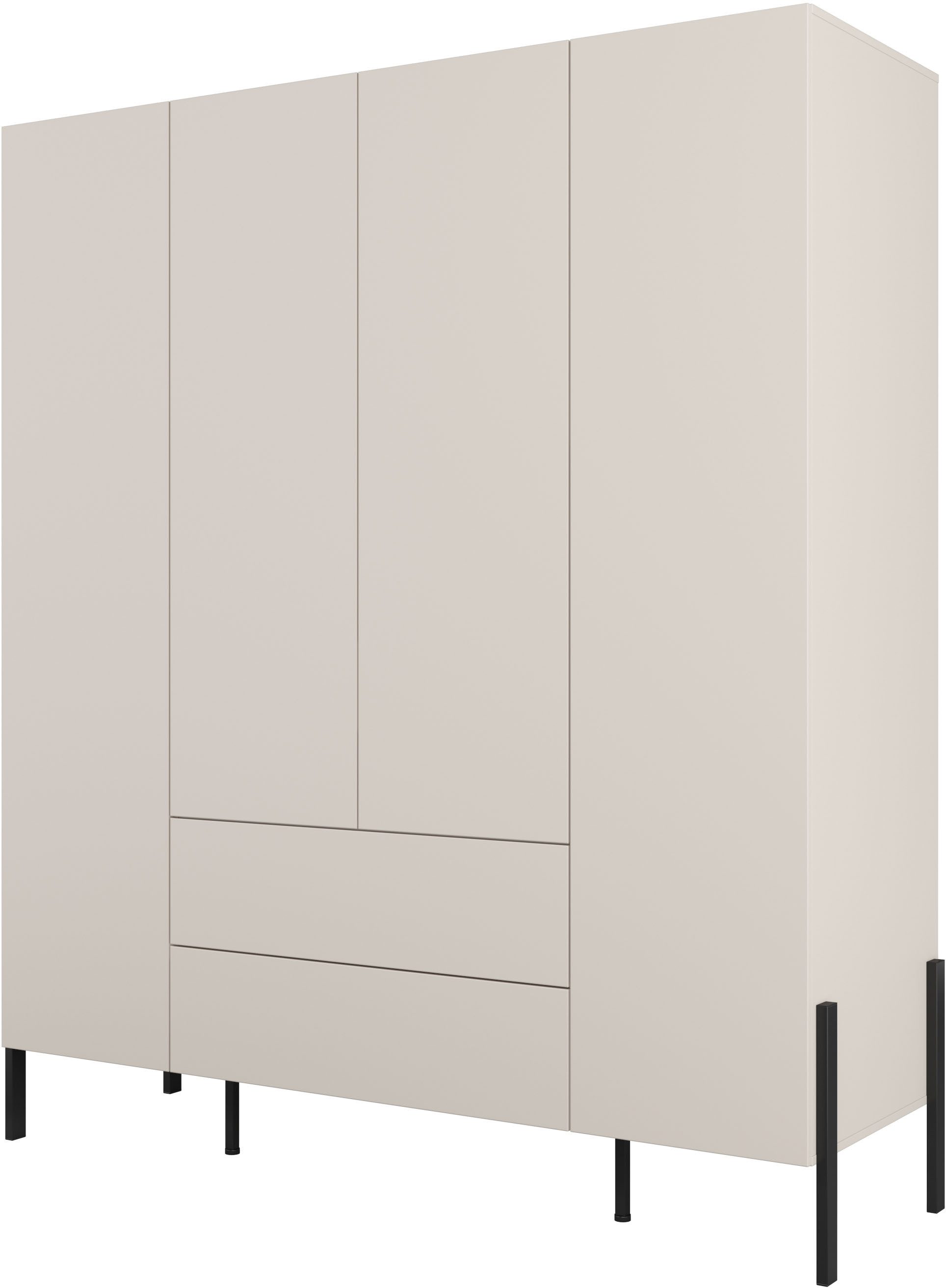 OTTO home Kleiderschrank Jukon, moderner Kleiderschrank mit Metallfüßen (B/H/T 3-Türer: ca. 135/210/60 4-Türer ca: 180/210/60) Drehtürenschrank 4 Türen/2 Schubkästen, push to open Funktion