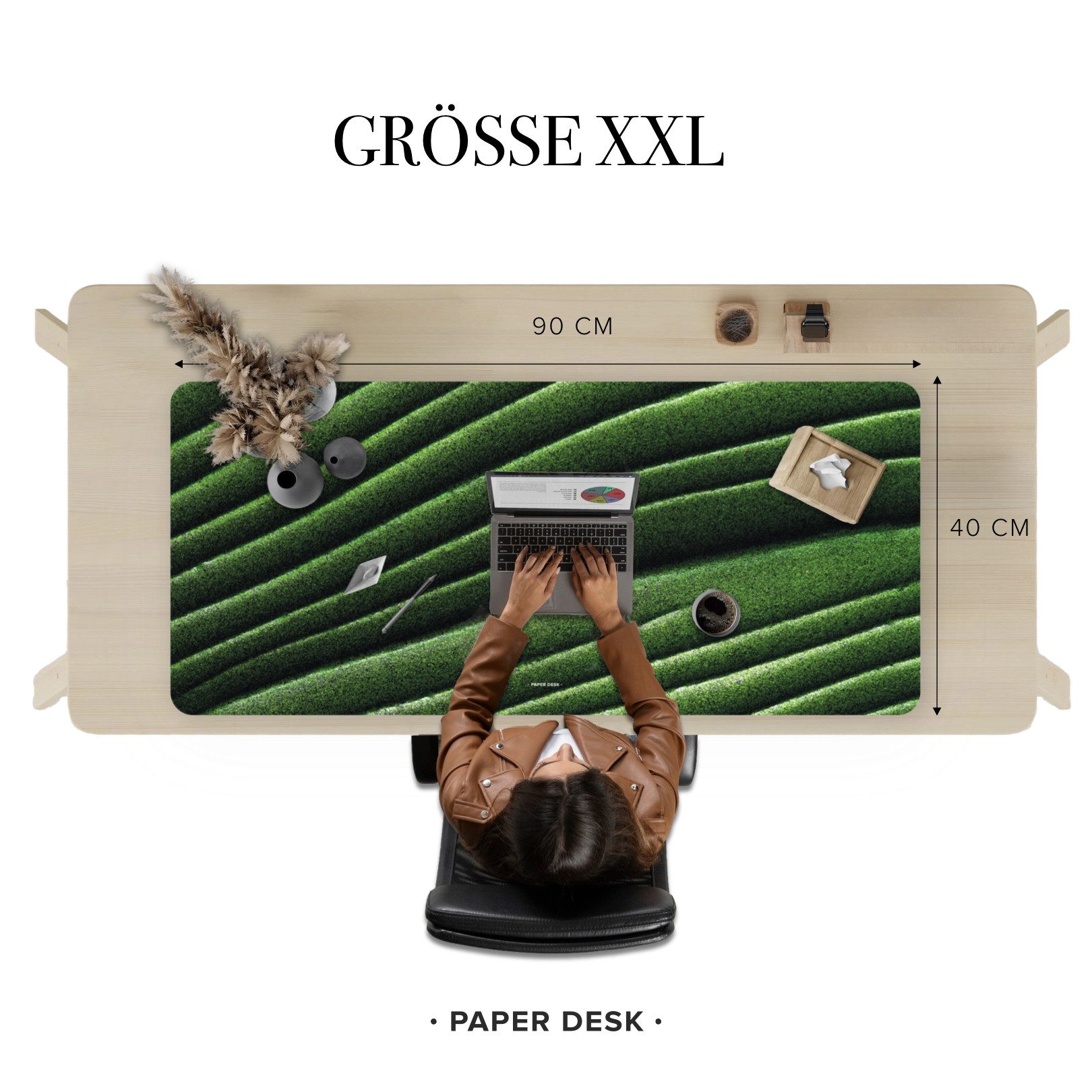 PAPER DESK Schreibtischunterlage XXL Mauspad Tischunterlage 90x40cm Desk Pad für Tastatur & Maus, (rutschfest & wasserabweisend, ultrasanfte Oberfläche – stilvolle Schreibtischmatte für Büro & Homeoffice)