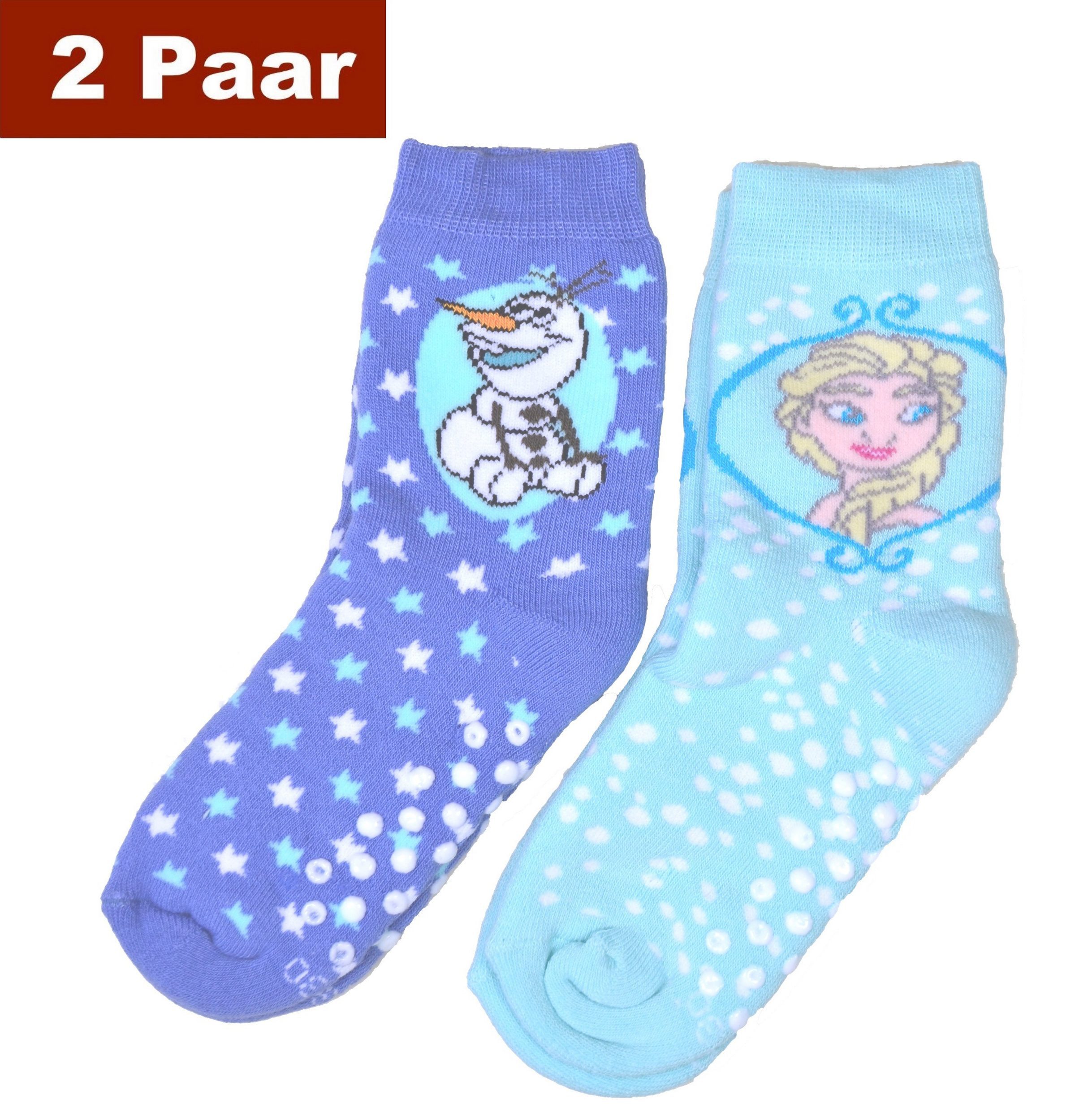 Disney Frozen ABS-Socken Frozen Anna Elsa Olaf Eiskönigin ABS warme Anti Rutsch Socken Noppen (2-Paar) schön warm, rutschfest, ABS Noppen