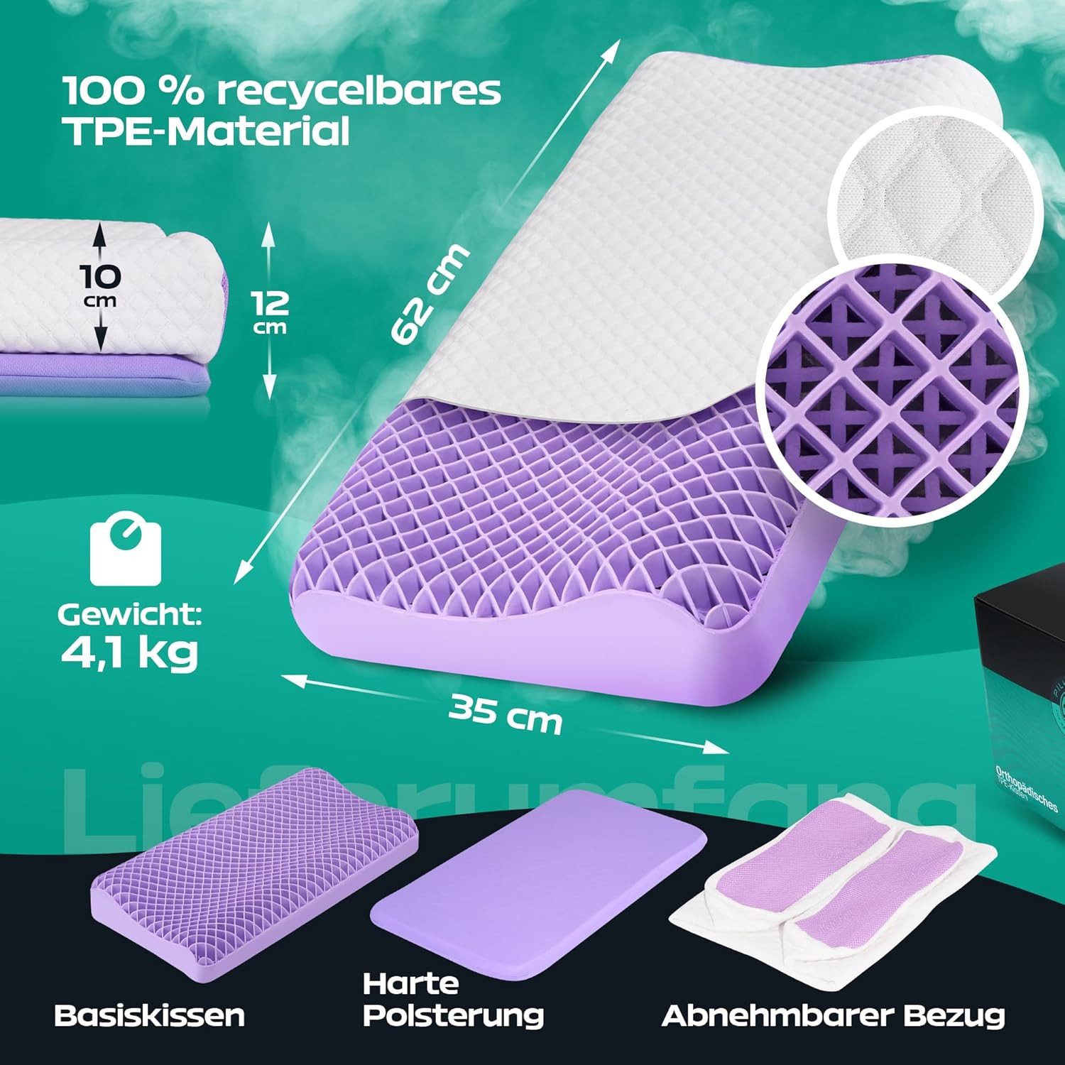 COFI 1453 Synthetikkopfkissen Ergonomisch 62 x 35 cm aus TPE gegen Nackensc günstig online kaufen