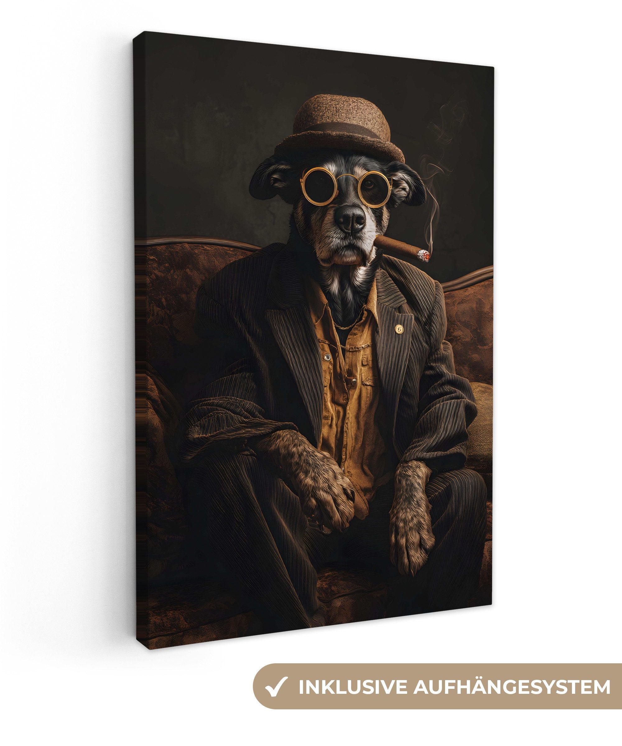 OneMillionCanvasses® Leinwandbild Hund - Zigarre - günstig online kaufen