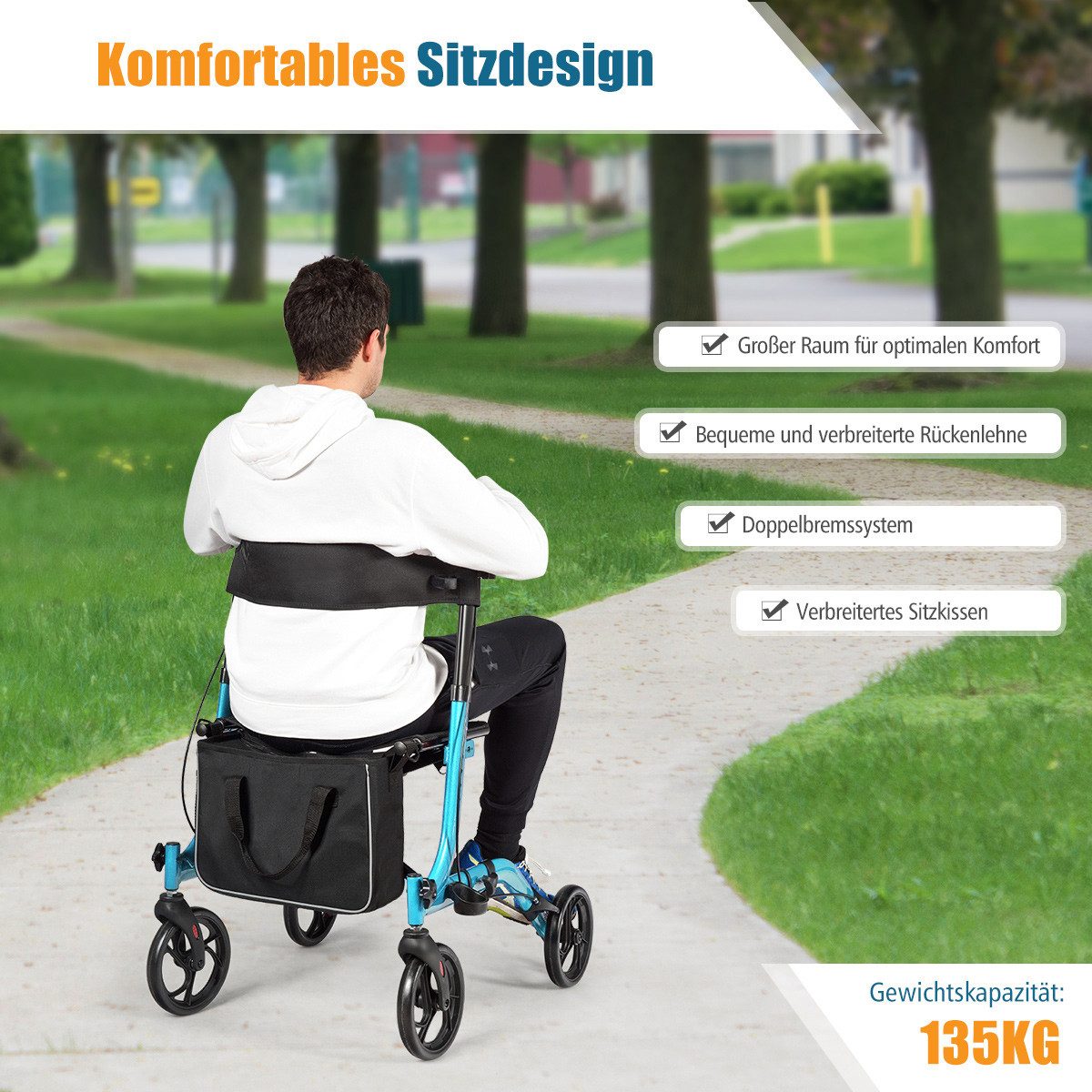 COSTWAY Rollator, Leicht und faltbar, mit abnehmbarem Aufbewahrungsbeutel