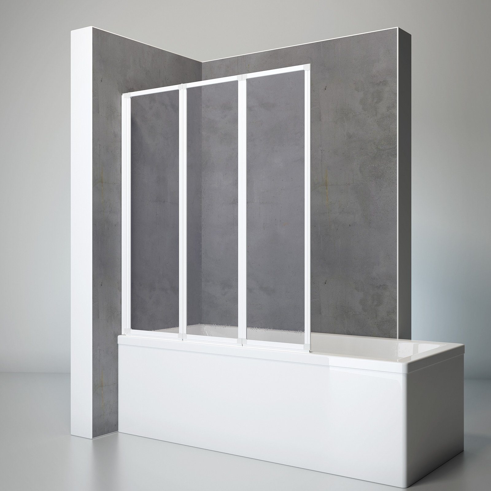 Schulte Badewannenfaltwand Well 127 x 140 cm, Kunstglas, (3 tlg), Tropfen Dekor Alpin Weiß
