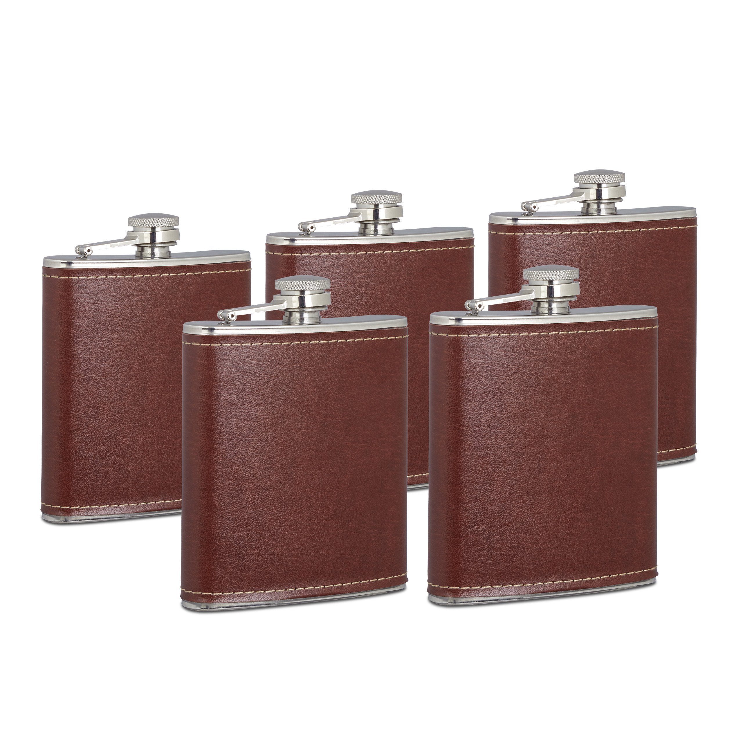 Flachmann 5 x Flachmann 200ml mit Kunstleder