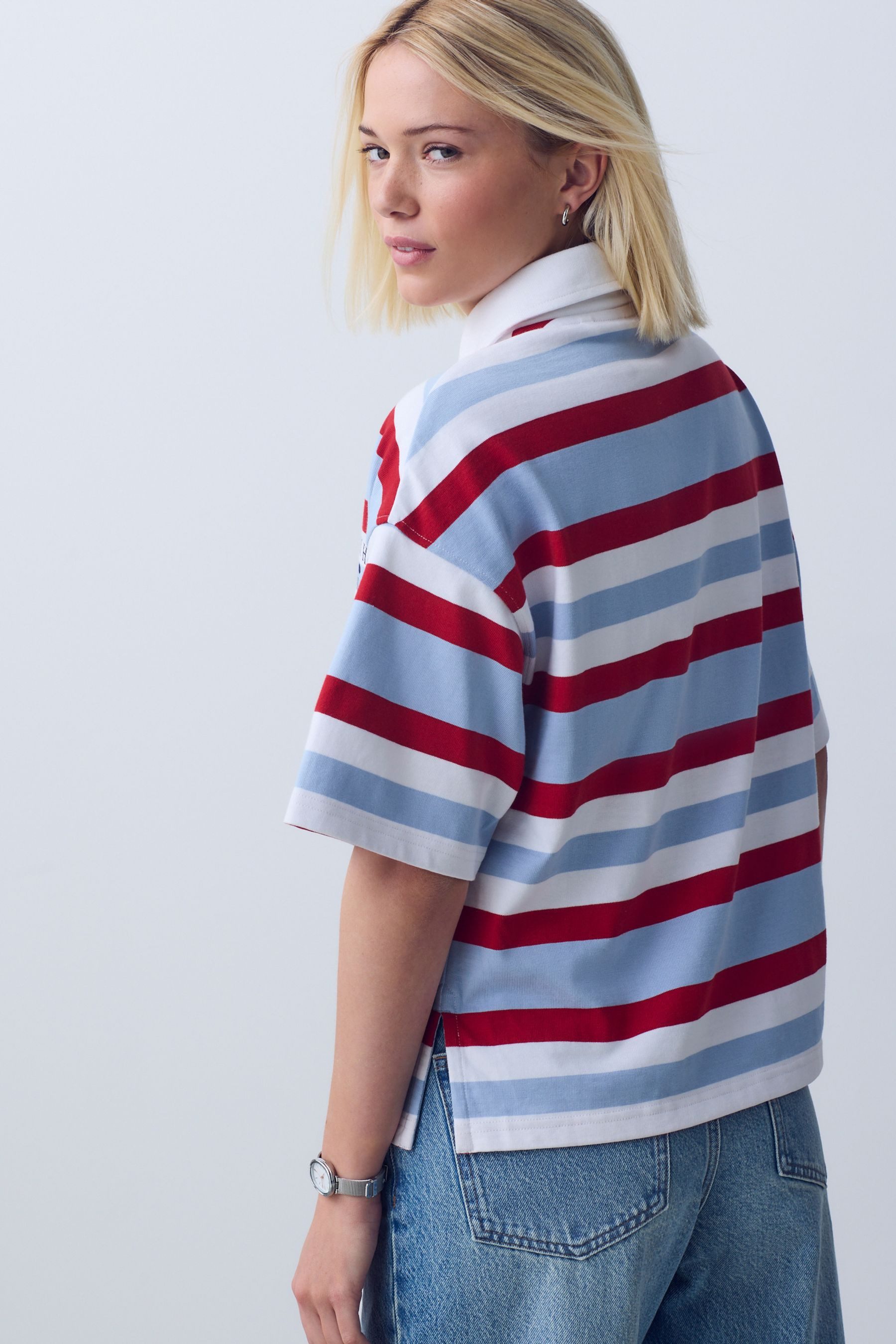 Next Poloshirt Gestreiftes Rugby-Poloshirt mit kurzen Ärmeln (1-tlg)