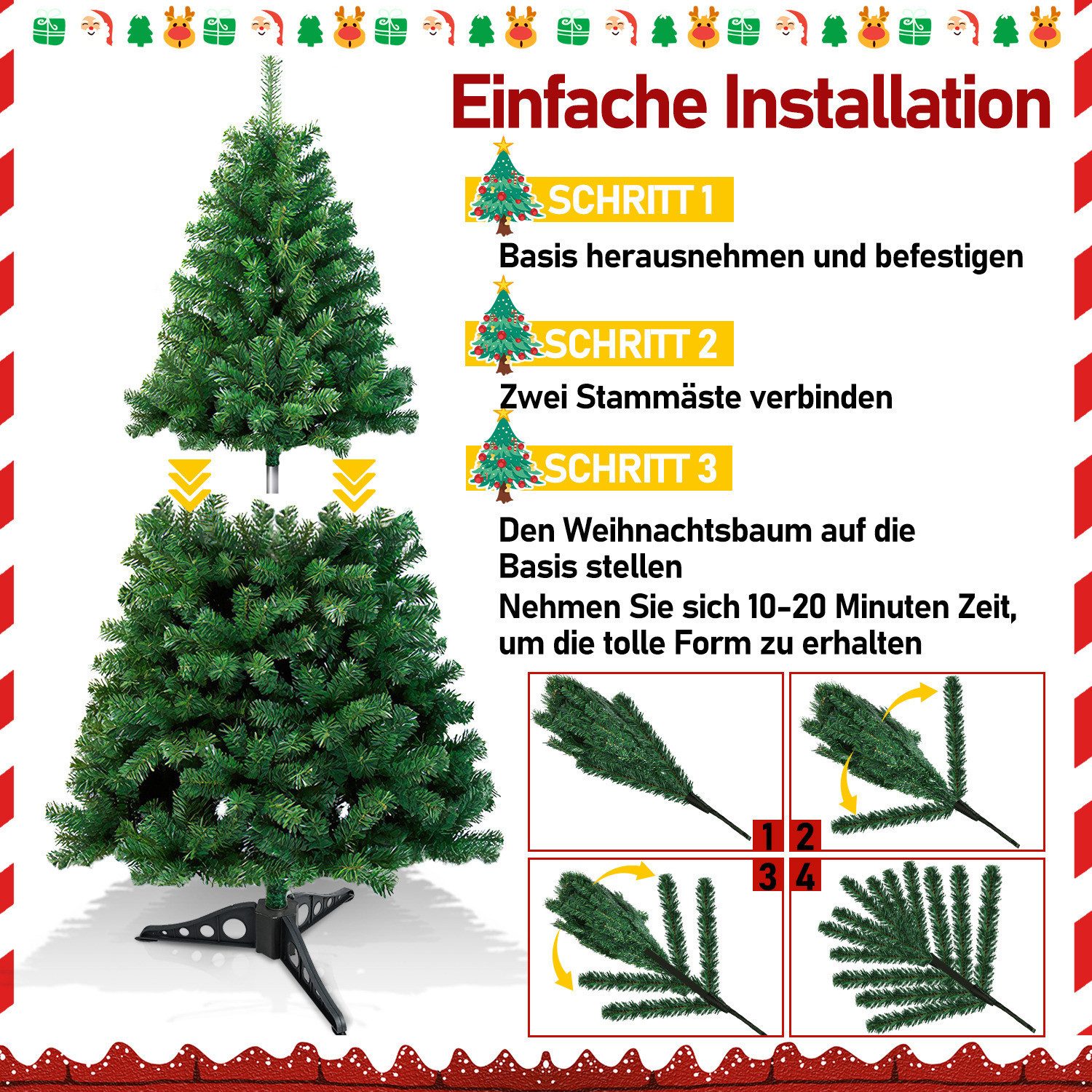 Clanmacy Künstlicher Weihnachtsbaum 120-210cm,Tannenbaum,Weihnachtsbaum mit Faltbarem ständer,Tannenbaum, Tannenbaum, Gute Kompression, nicht leicht verformt – Bild 3 von 5