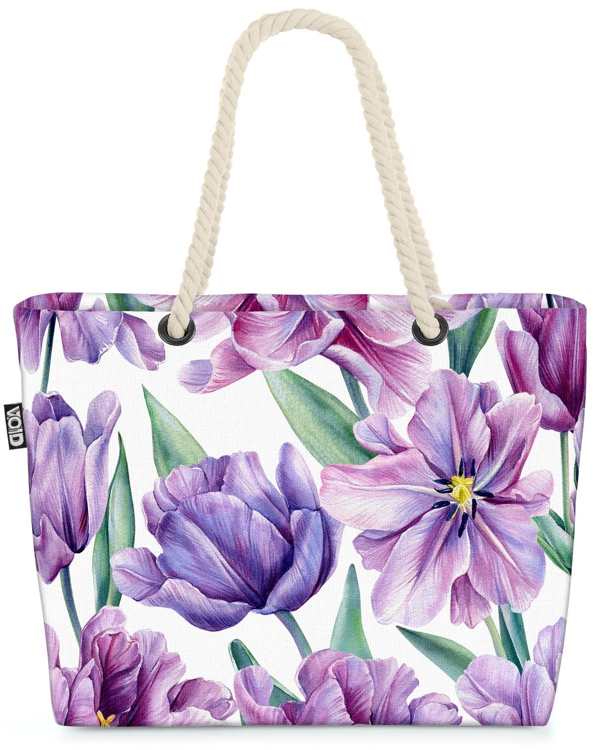 VOID Strandtasche (1-tlg), Lila Blumen Blumenmuster Tasche Einkaufstasche  Ostern Beach Bag