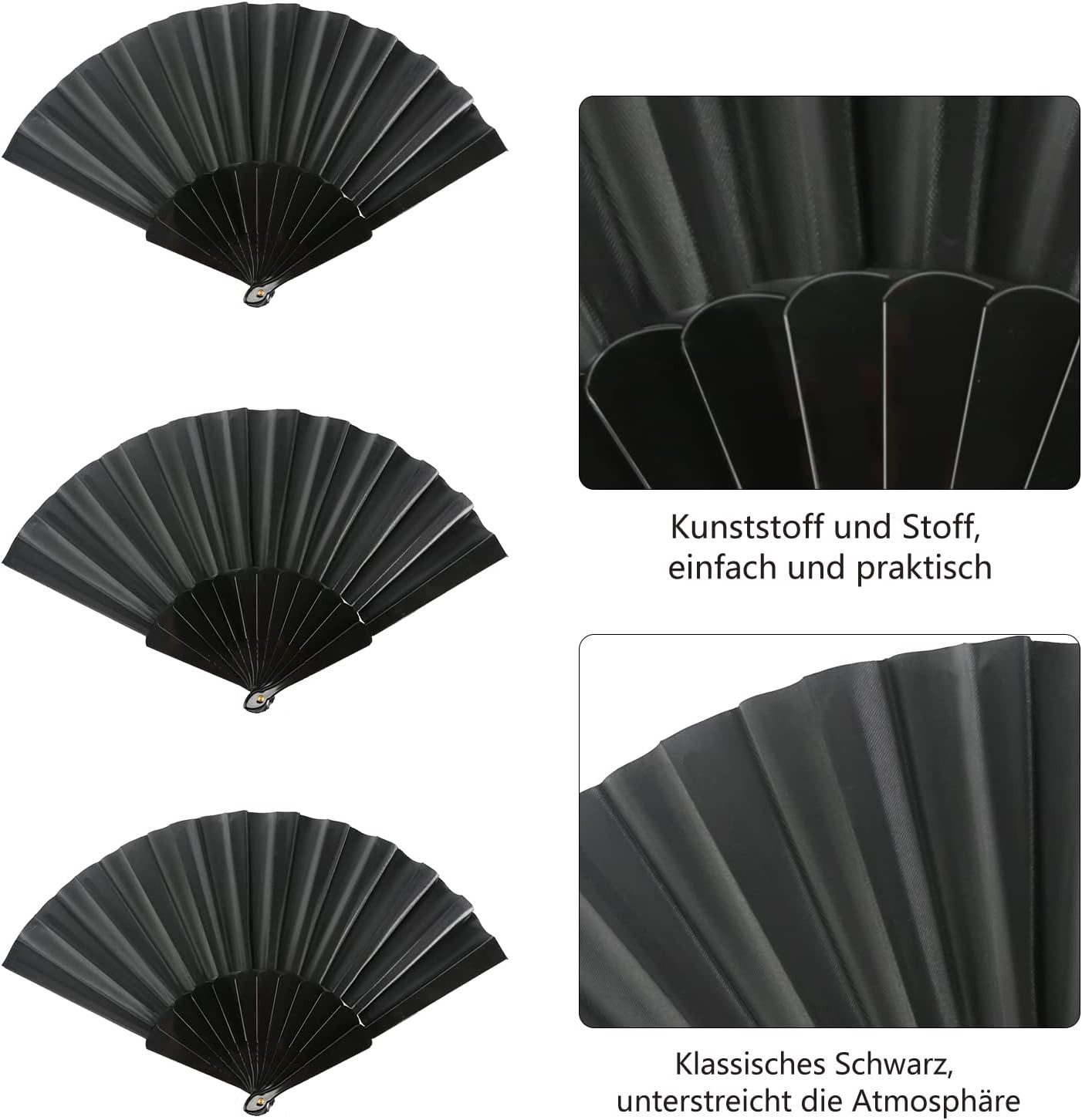 Bwecuy Handfächer 4 Stück Schwarz Handheld Faltventilator DIY Dekoration, (4-tlg)