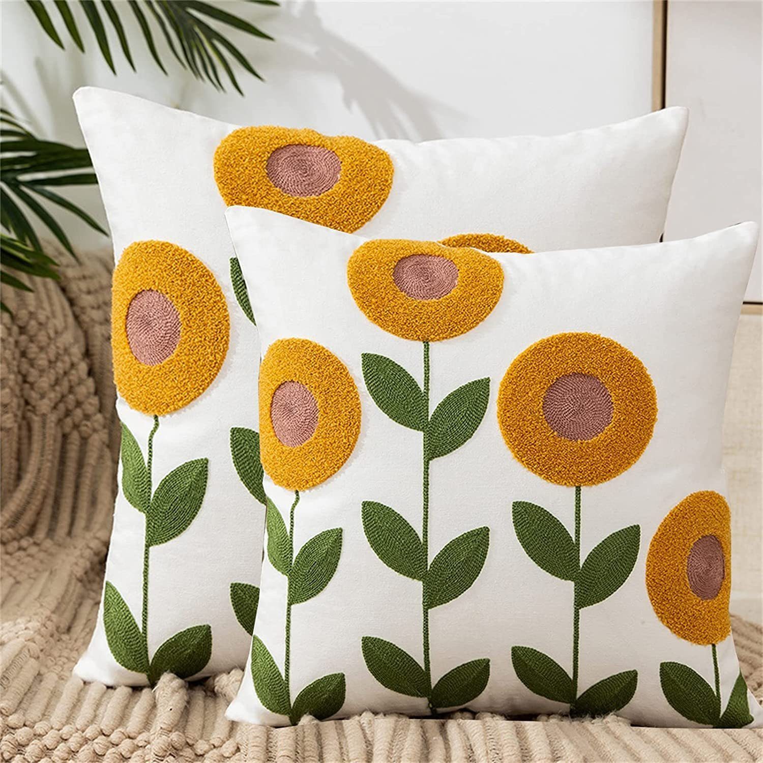 BYSURE Kissenbezüge Bestickte Blumen Kissenhülle 45x45cm, günstig online kaufen
