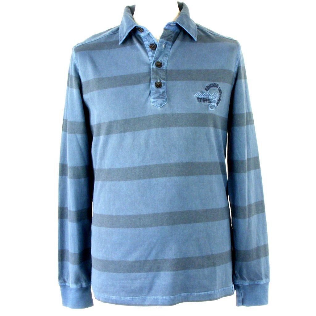 RAGMAN Poloshirt Ragman Herren Polo Sweat Shirt blau grau gestreift Langarm  Baumwolle 34248