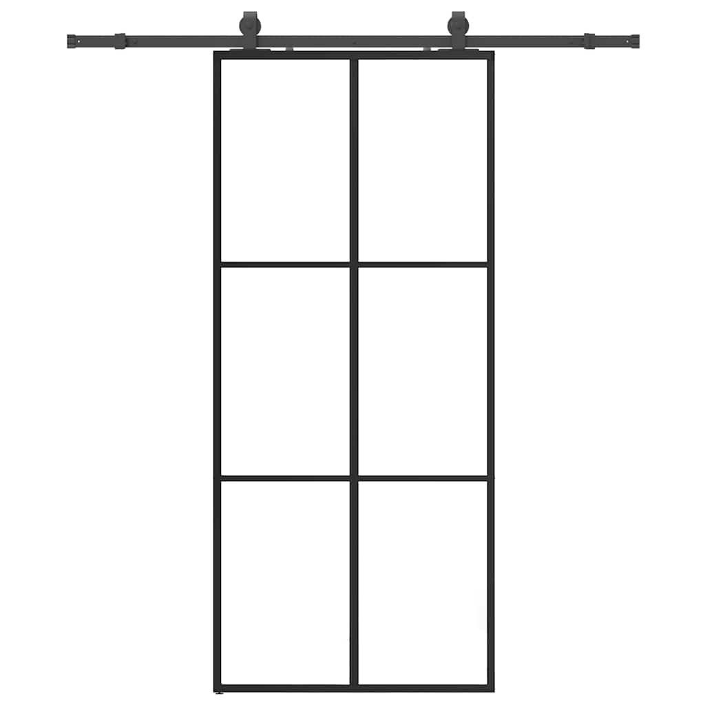 vidaXL Zimmertür Schiebetür mit Beschlag Schwarz 90x205 cm ESG-Glas