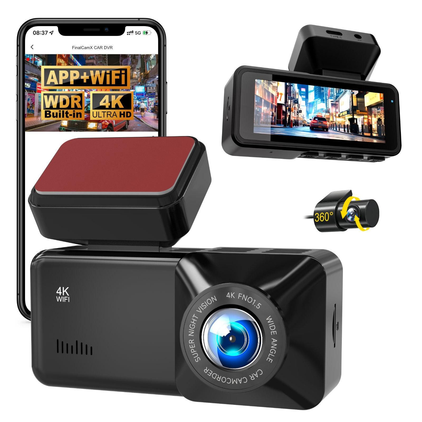 BBG 4K Dashcam mit WLAN & GPS, Front- und Rückkamera 4K+1080P Dashcam (4K UHD, Full HD, 3.16 Zoll IPS Display, WDR Nachtsicht, 170° Weitwinkel, App-Steuerung, Loop-Aufnahme, inkl. 64GB Karte)