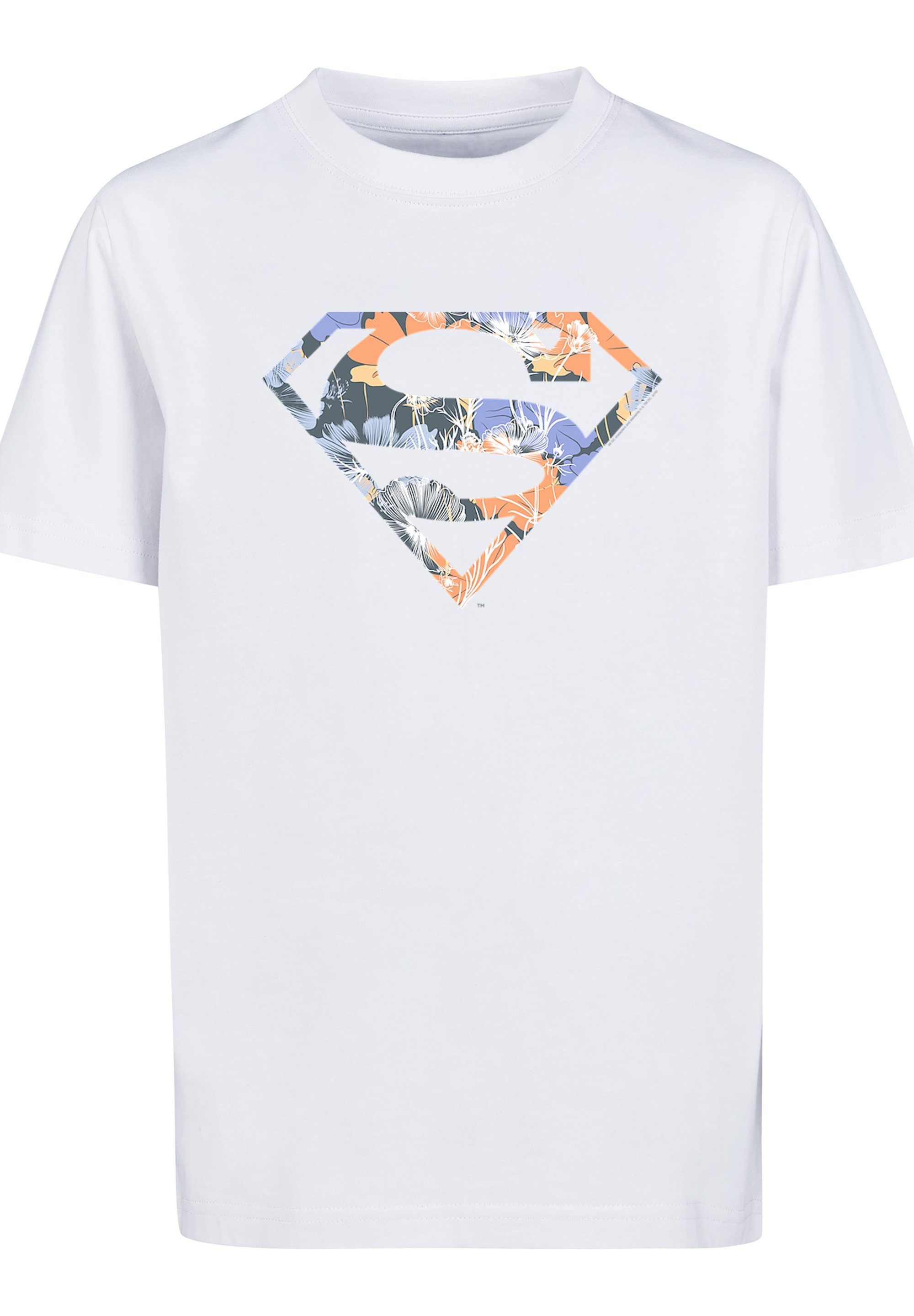 F4NT4STIC T-Shirt T-Shirt DC Comics Kinder,Premium Merch,Jungen,Mädchen,Bedruckt Unisex Logo Superheld Superman weiß Floral