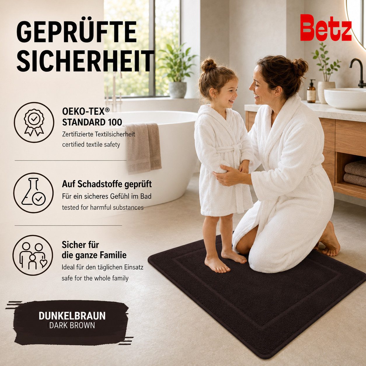 Betz Badematte 2 Stück Badvorleger Premium Badteppich Größe 50x70 cm, unbeschichtet, beidseitig nutzbar, beidseitig nutzbar, Baumwolle, Qualität 650g/m² – Bild 5 von 5