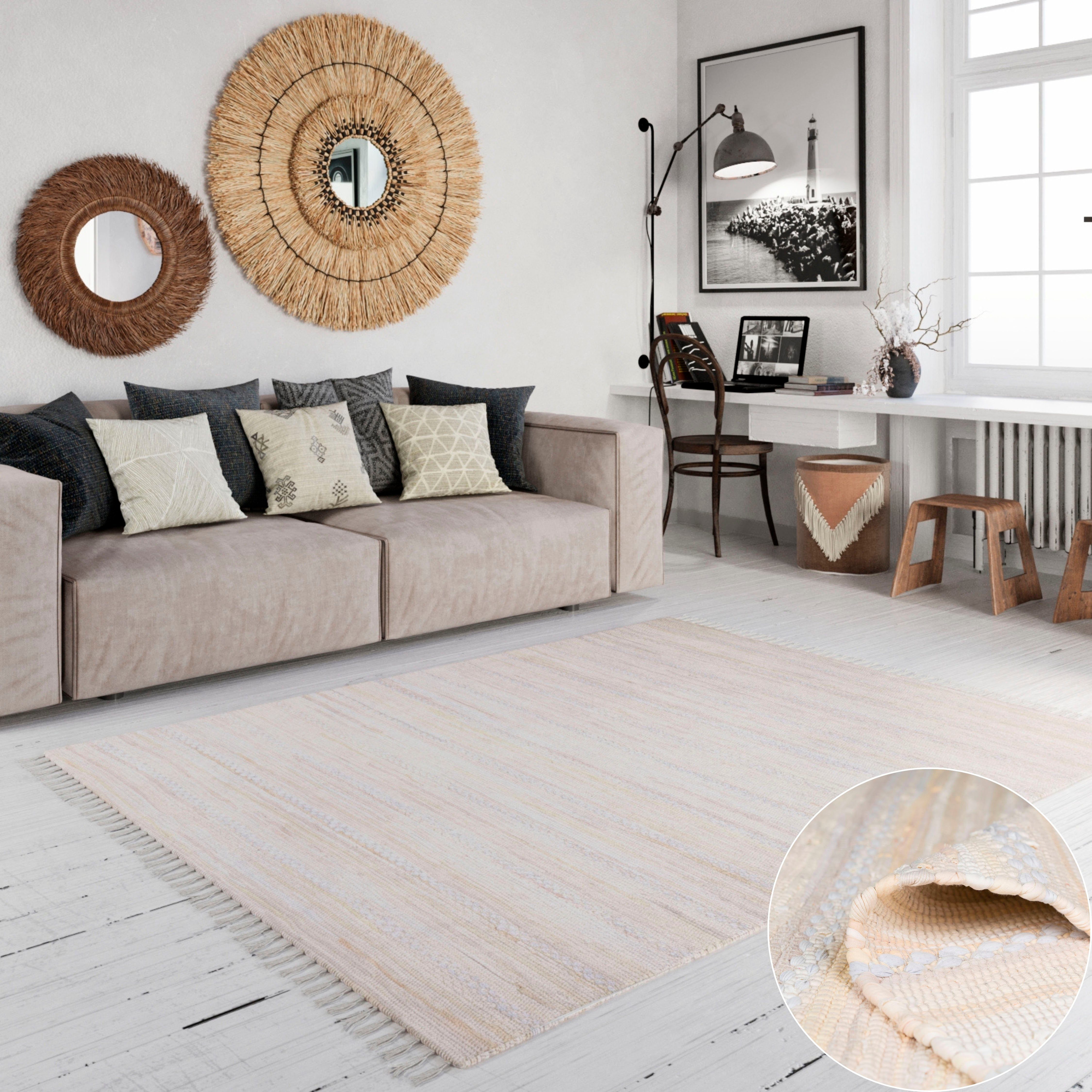 Teppich Nickelberg, Home affaire, rechteckig, Höhe: 10 mm, 90% Baumwolle, handgewebt, mit Fransen, aus recycelten Materialien