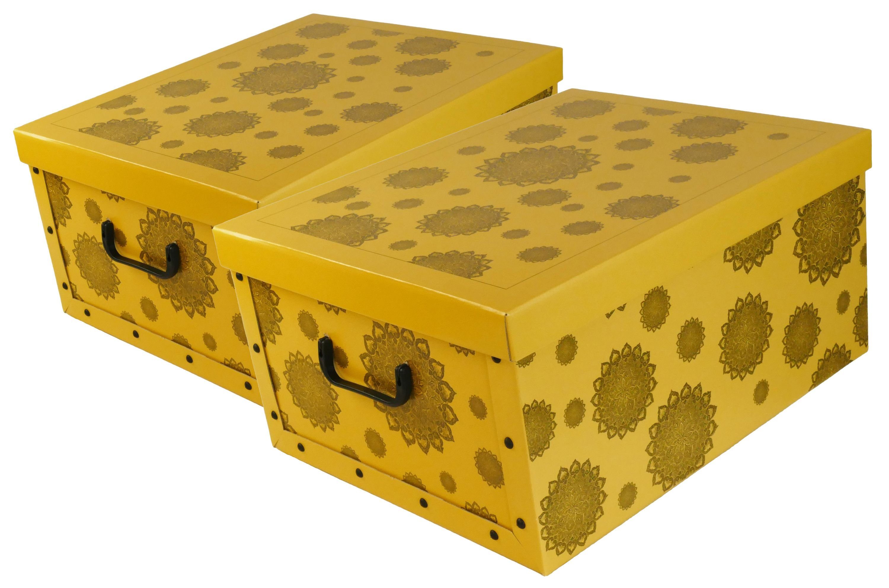 ARTRA Dekokorb (2 Wäsche Büro Blumen Box Geschenkekarton Sammelbox Ordnungsboxen für Ordnungsbox Set Deko Grau" Haushalt Ordnungskarton Karton 2er Clip "Mandala Gelb St), Dekokarton Aufbewahrungsbox Mehrzweckbox Geschenkbox