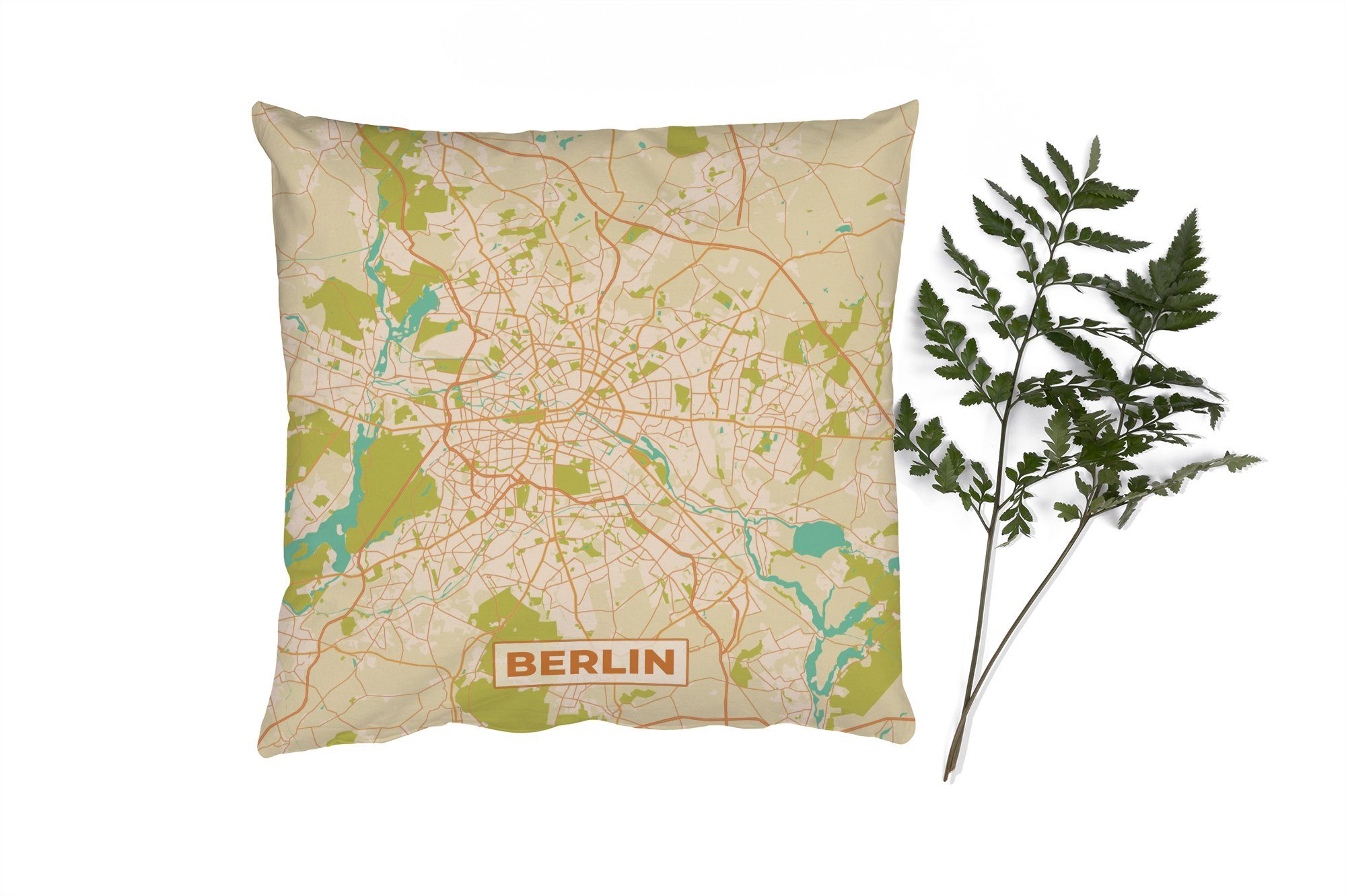 Wohzimmer, Dekokissen - - Stadtplan, Berlin Sofakissen Stadtplan - Deko, Zierkissen Schlafzimmer, Vintage mit MuchoWow Füllung für