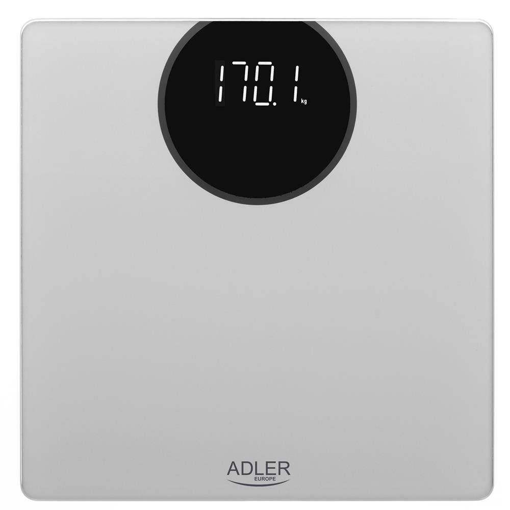 Adler Personenwaage AD 8175, digital, mit LED Anzeige, Batterie, bis 180kg, silber