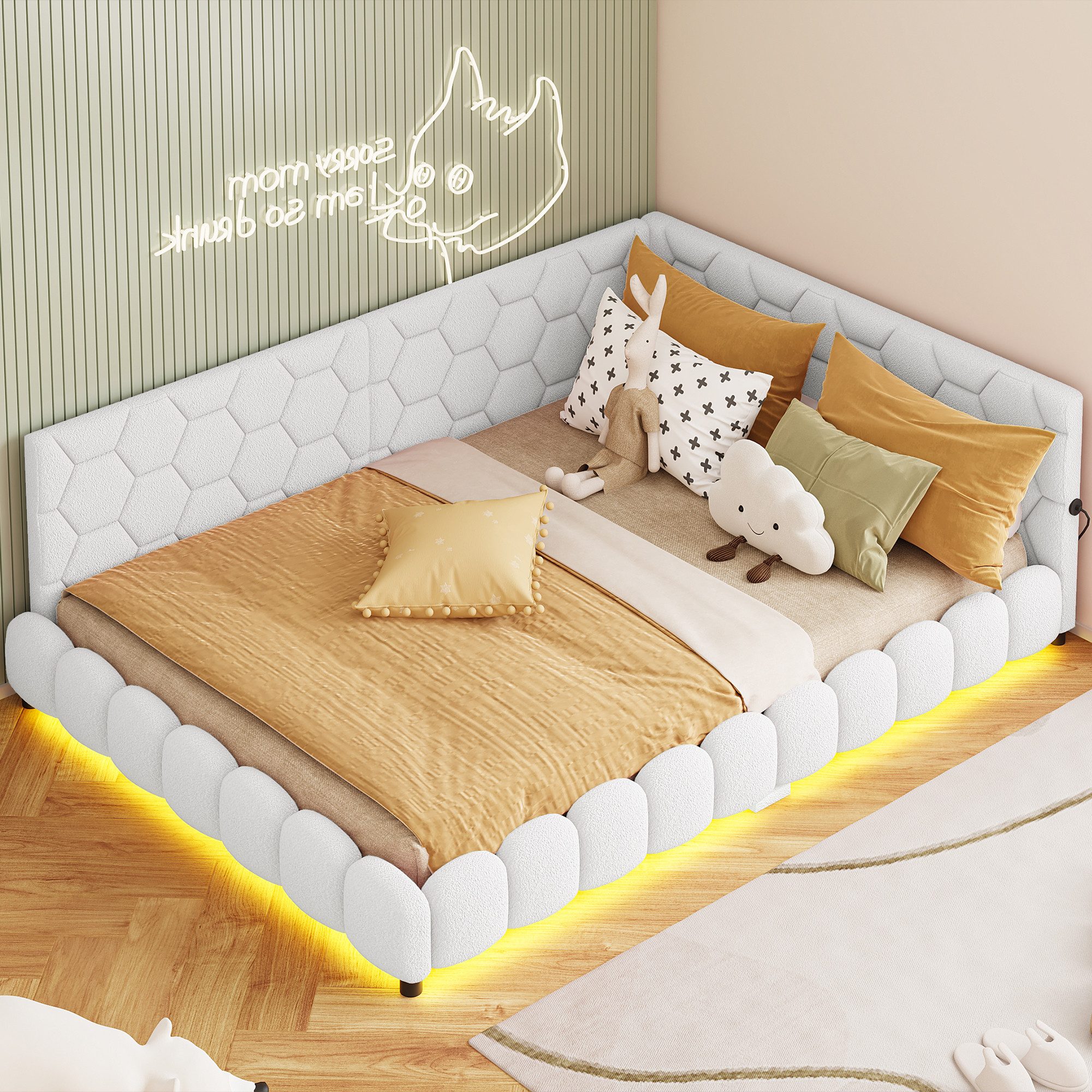 PXloue Polsterbett Daybett Tagesbett, Schlafsofa,Mit LED-Beleuchtung und US günstig online kaufen