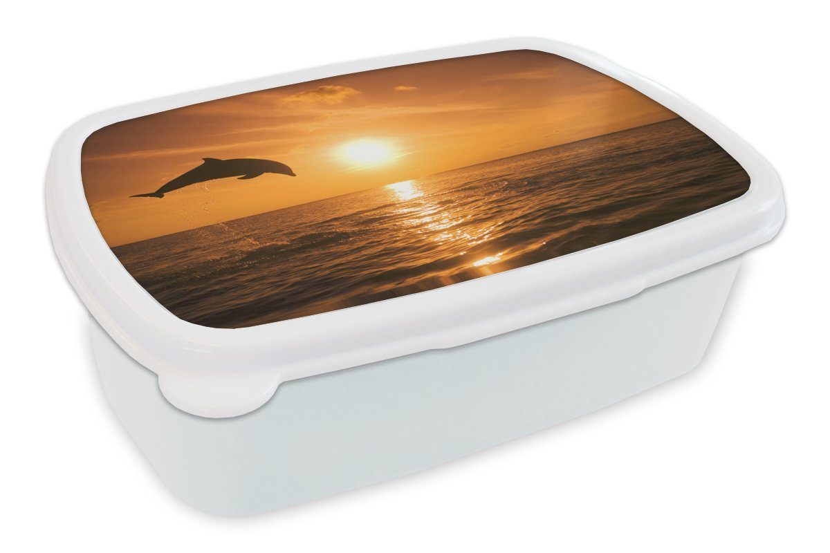 MuchoWow Lunchbox Delfin - Kunststoff, und Meer, Mädchen und für - Erwachsene, Kinder (2-tlg), Brotdose, Jungs weiß für Brotbox Sonne
