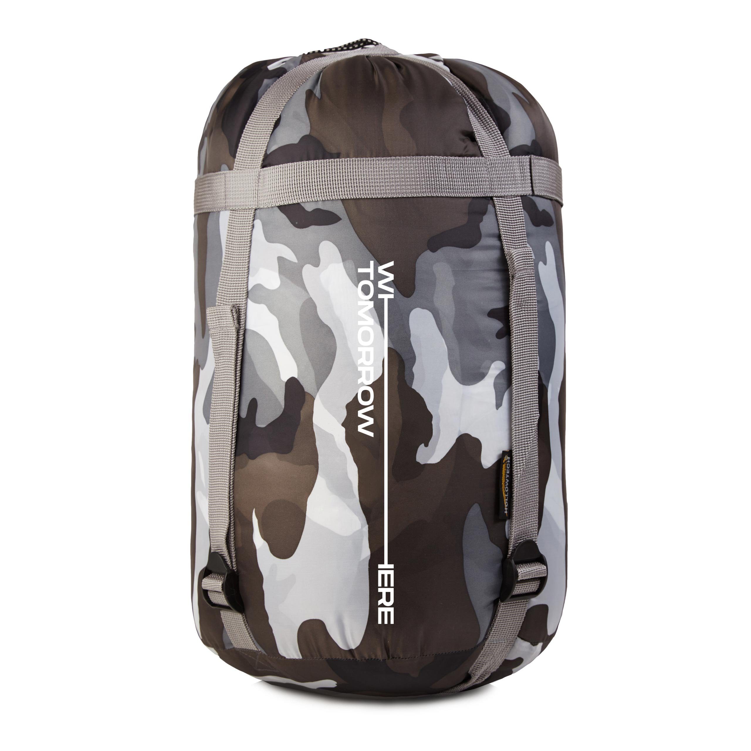 Wärmekragen mit Camping wasserabweisend camouflage grau 230x80x55 Where Tomorrow Lumaland Tasche, Schlafsack atmungsaktiv Mumienschlafsack