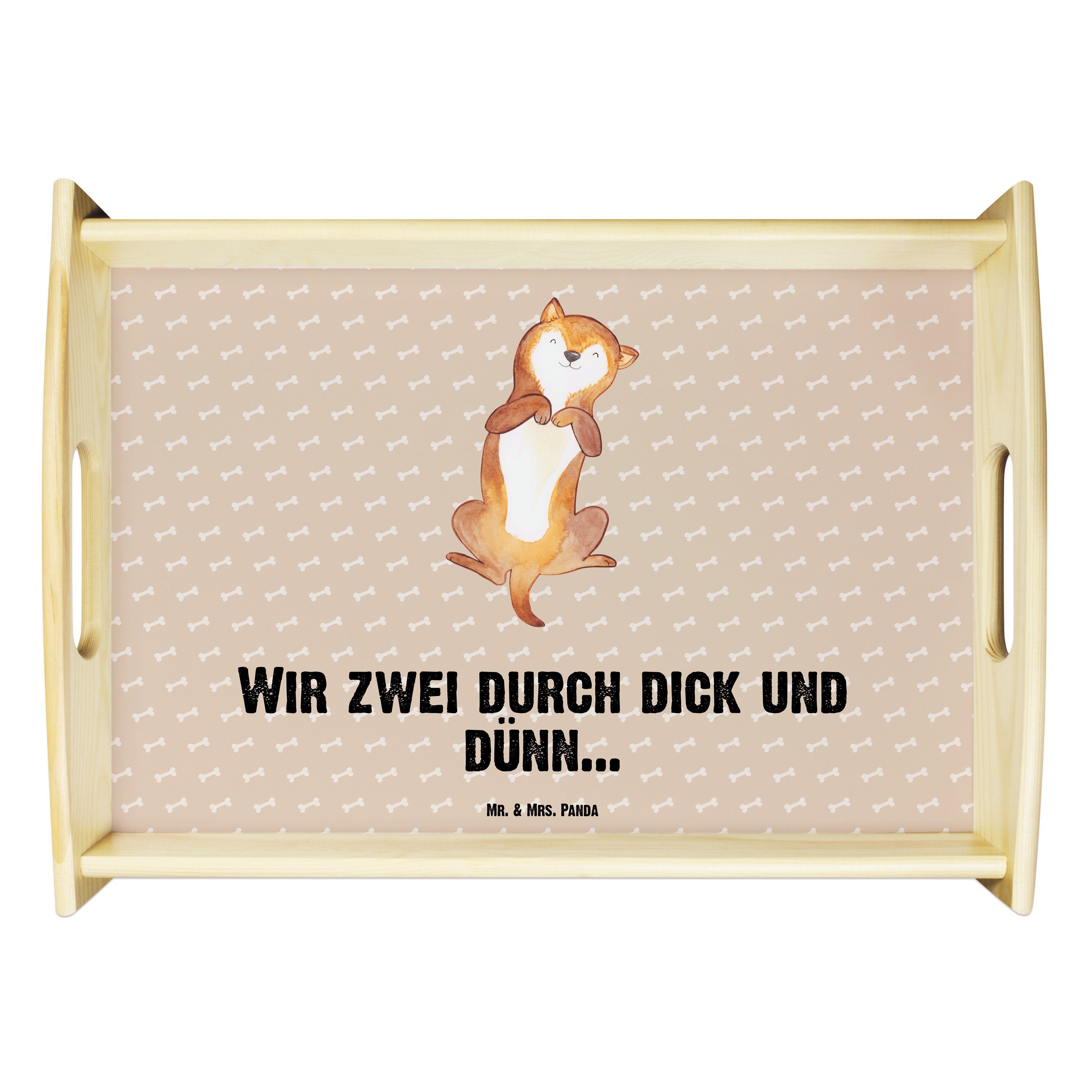 Mr. & Mrs. Panda Tablett Hund Bauchkraulen - Hundeglück - Geschenk, Frühstückstablett, Hundewe, Echtholz lasiert, (1-tlg)