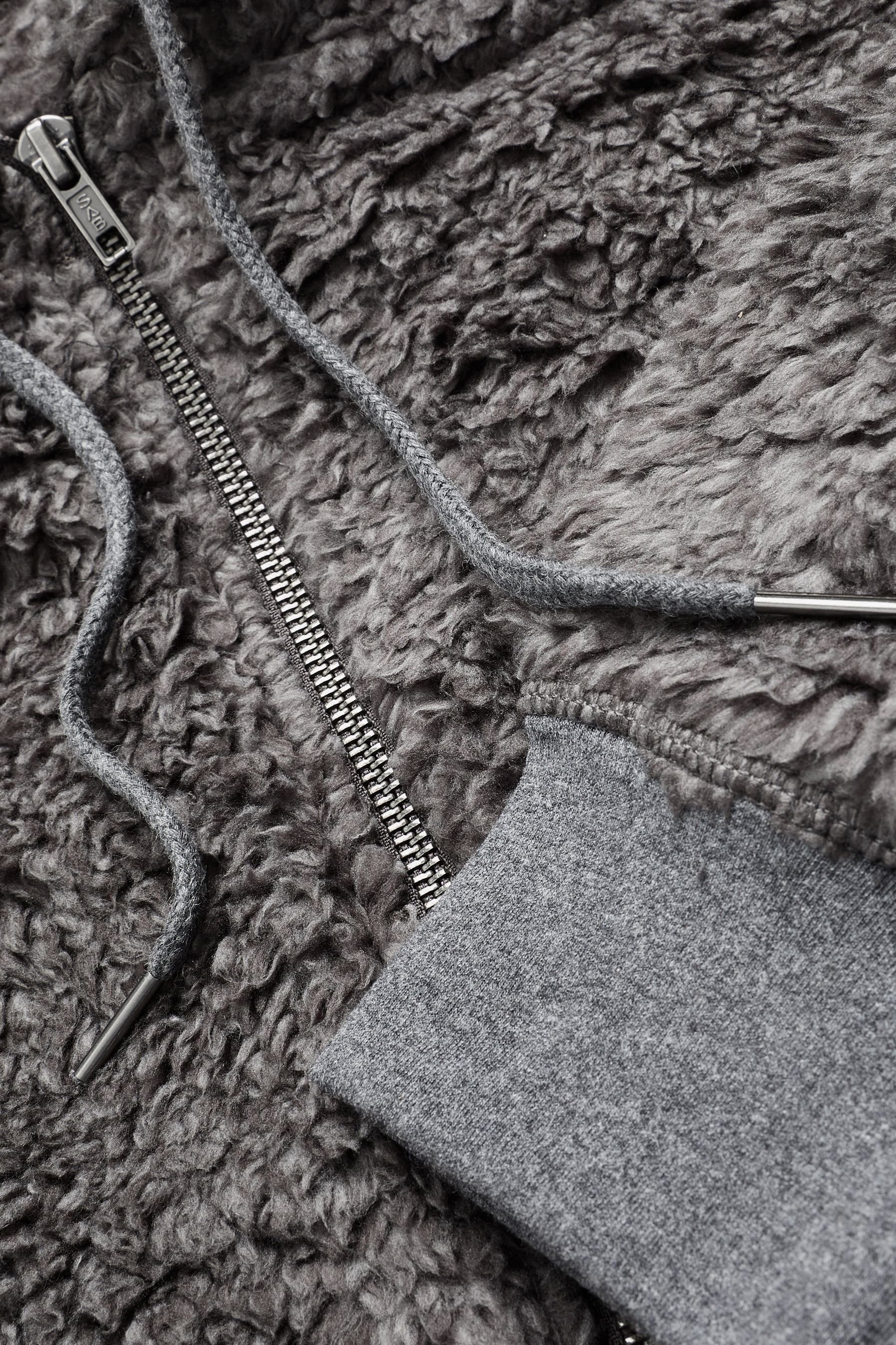 Next Kapuzensweatjacke Kapuzenjacke aus mit Grey Charcoal Reißverschluss (1-tlg) Teddyfell