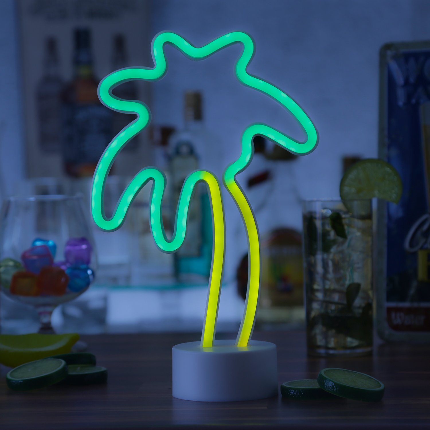 SATISFIRE LED Dekolicht LED Neonlicht Palme gelb grün Neonschild Leuchtfigur Batterie USB 30cm, LED Classic, mehrfarbig / bunt – Bild 3 von 5