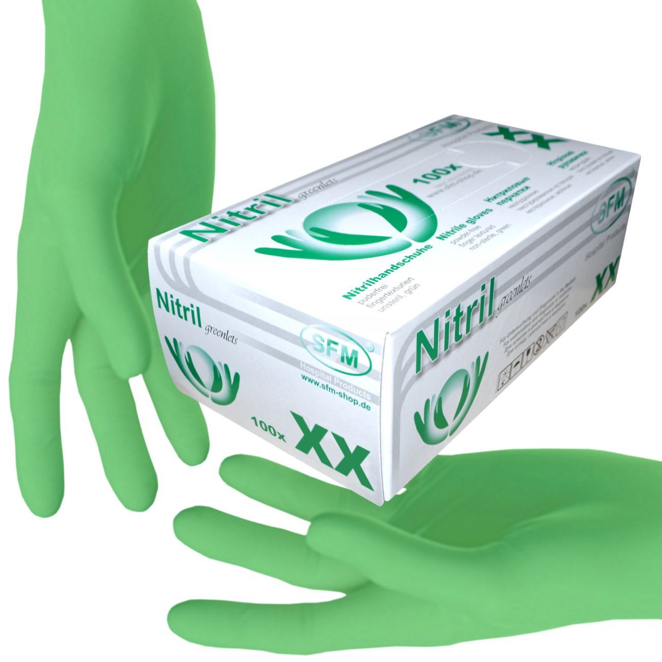SFM ® Nitril-Handschuhe GREENLETS : puderfrei F-tex grün Einweghandschuhe Einmalhandschuhe – Bild 2 von 4