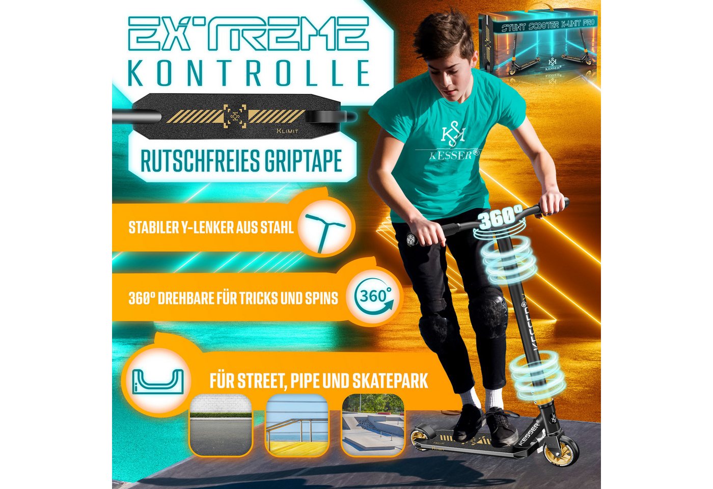 Thumbnail - KESSER Scooter, Stunt Scooter X-Limit-Pro 360° Lenkung Funscooter Stuntscooter