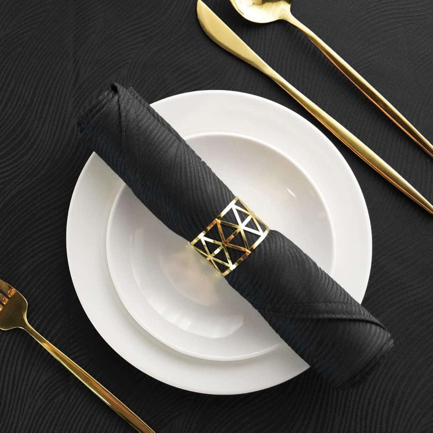 LuxusKollektion Stoffserviette Stoffservietten 4er Set Schwarz Waterflow 48x48cm