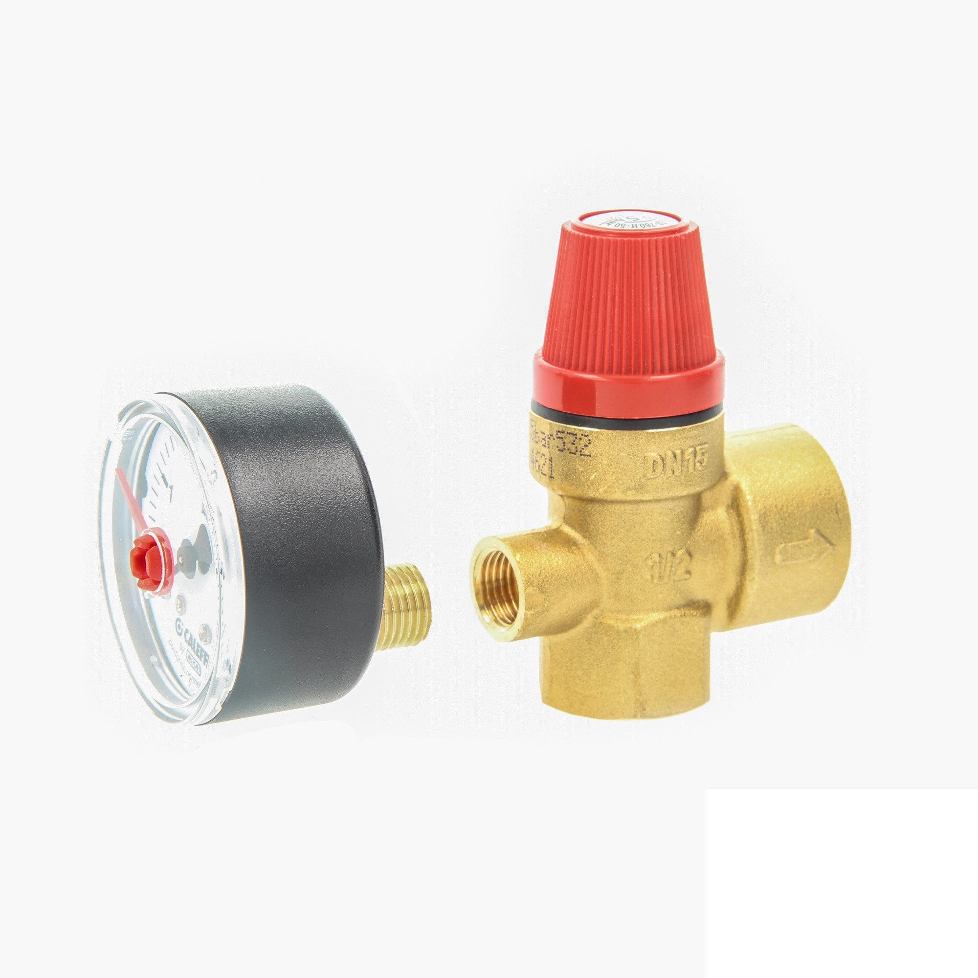 Caleffi Heizkörper Membran-Sicherheitsventil 2,5 bar mit Manometer 1/2 Zoll (Eingang)