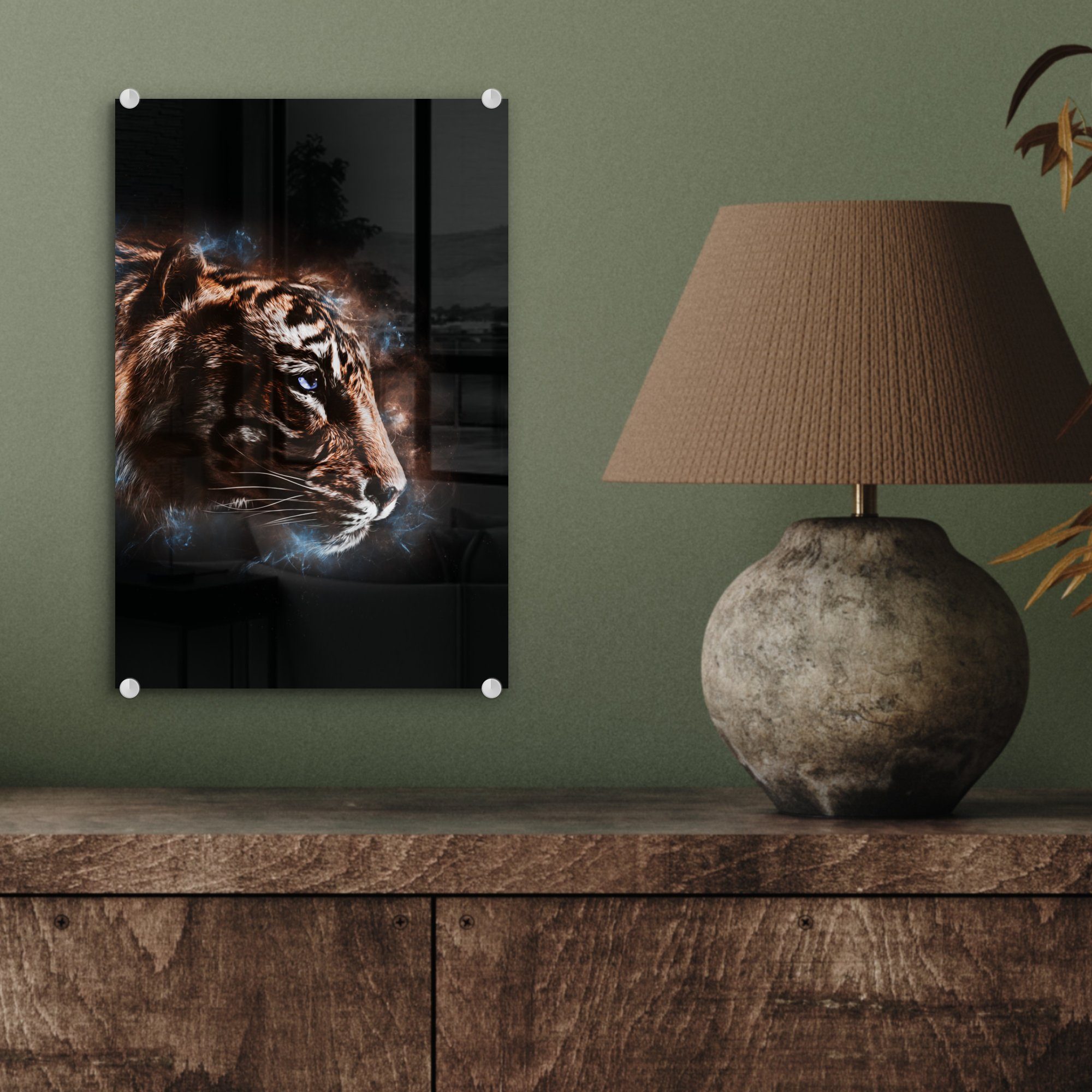 - Wandbild Glas - auf Bilder Foto (1 Schwarz, Wanddekoration Glasbilder bunt Glas - Acrylglasbild - St), MuchoWow Magie - auf Tiger