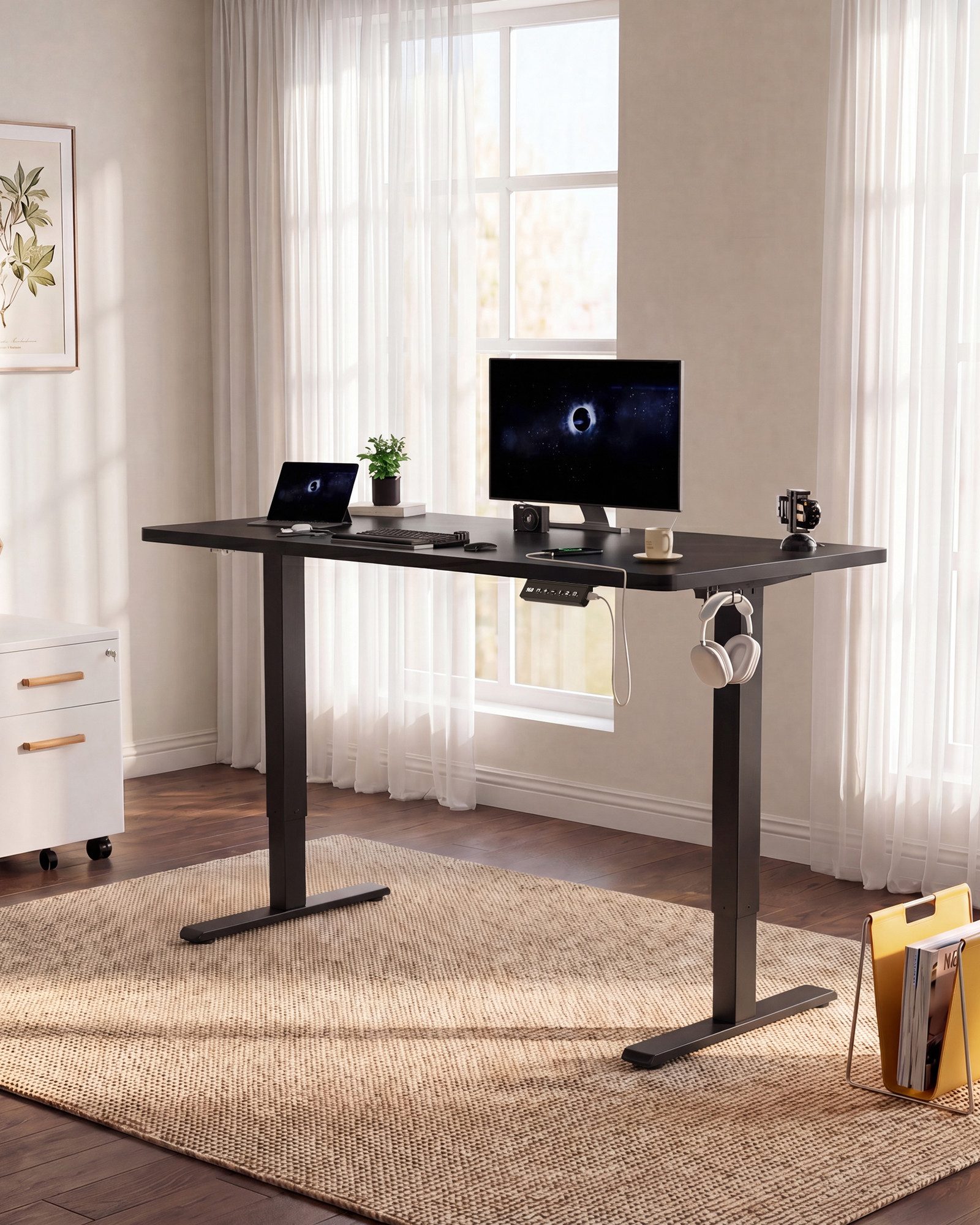 HOMALL Schreibtisch Schreibtisch Höhenverstellbarer mit Gedächtnis und Sitzerinnerung (2-lagige Hohenverstellung mit sitzender Erinnerungsfunktion und USB-Ladeanschluss)