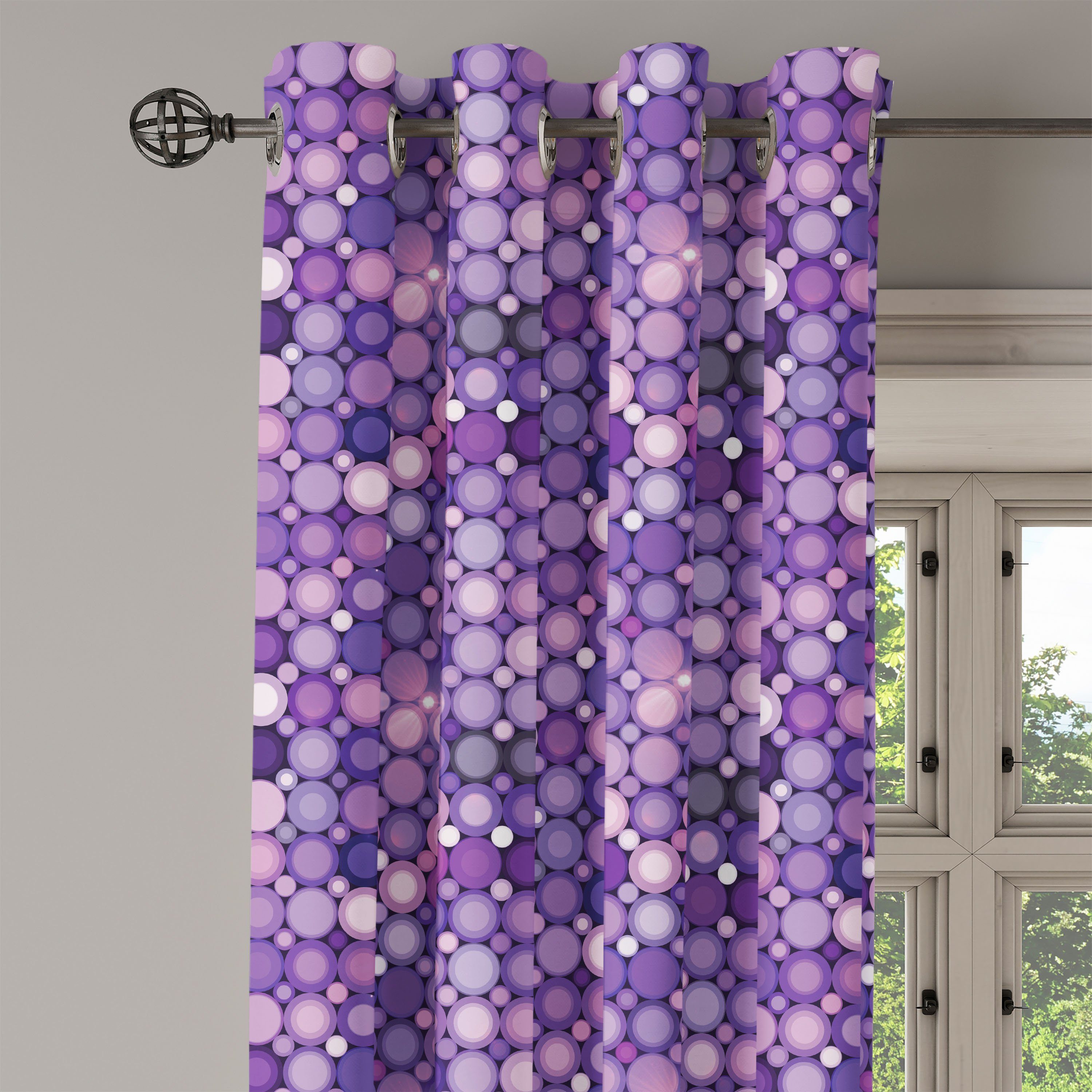 Gardine Dekorative für Wohnzimmer, Violet Schlafzimmer Modern 2-Panel-Fenstervorhänge Geometrische Abakuhaus, Kreise