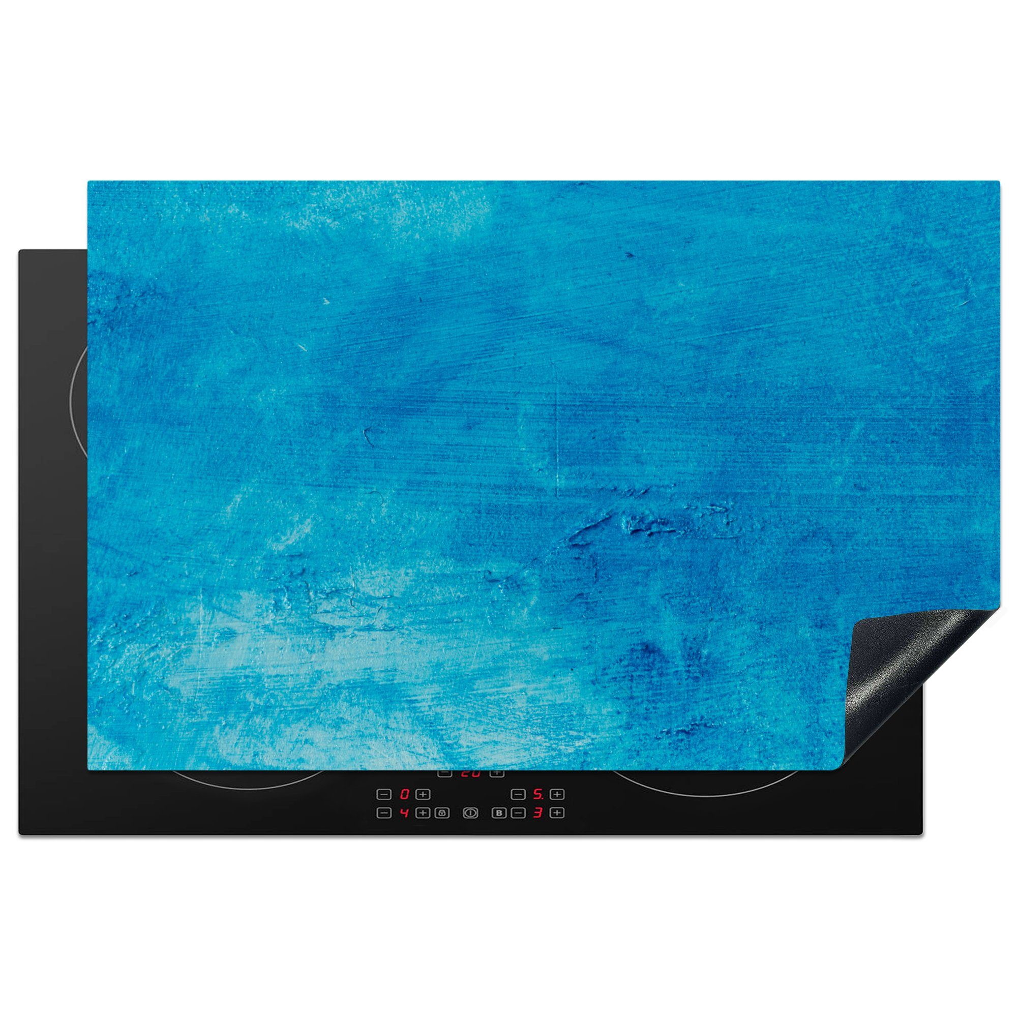 MuchoWow Herdblende-/Abdeckplatte Farbe - Wand - Blau, Vinyl, (1 tlg), 81x52 cm, Induktionskochfeld Schutz für die küche, Ceranfeldabdeckung