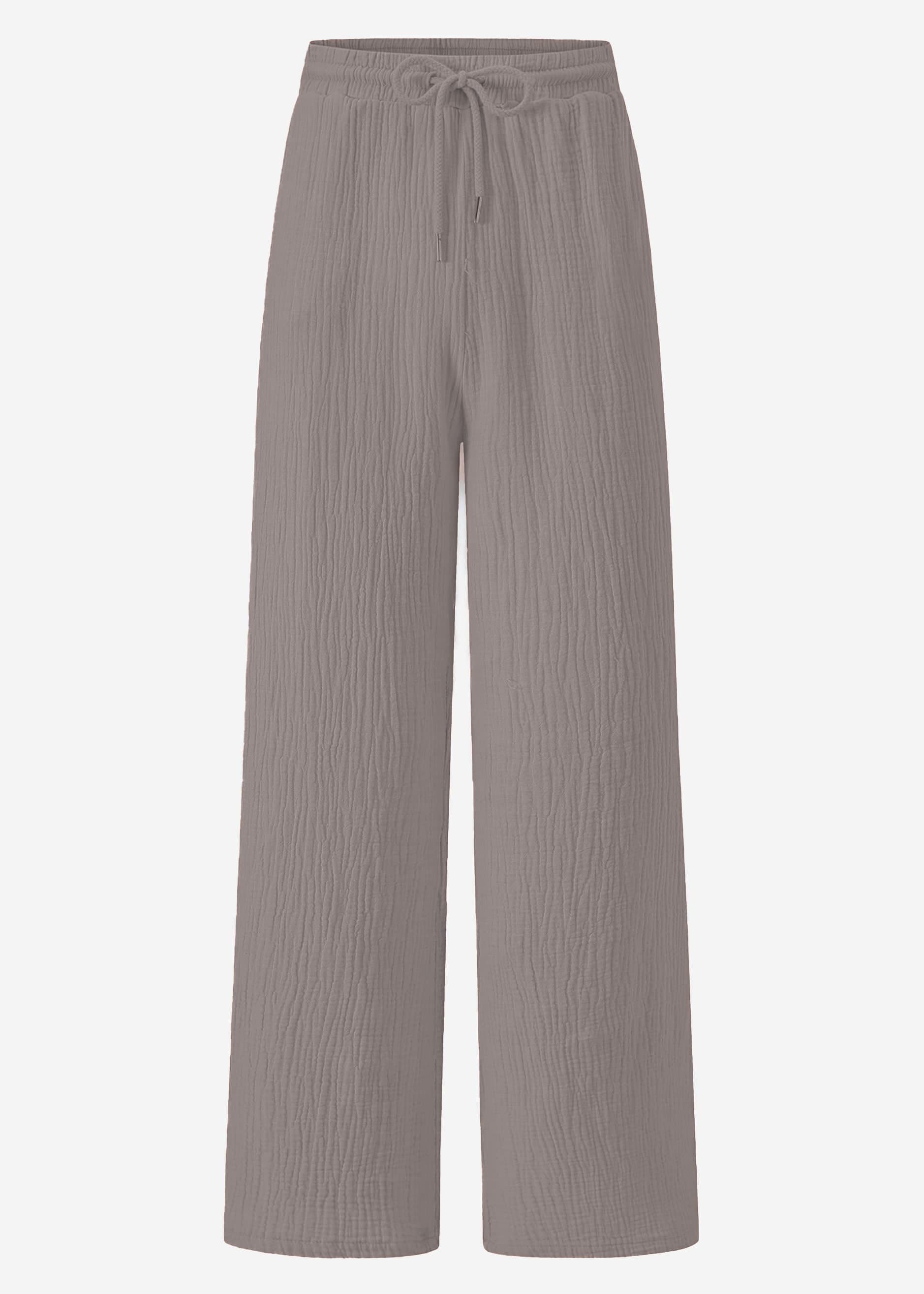 SASSYCLASSY Stoffhose Leichte Musselin Sommer Hose Damen Lang Lockere Musselinhose aus Baumwolle mit elastischem Bund Atmungsaktiv – Bild 2 von 5