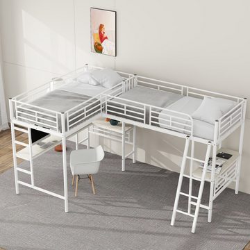 REDOM Hochbett Stauraumbett, Metallbett, zwei Etagenbetten, Tisch unter dem Bett (Doppeltreppe, hohes Geländer 90*200cm) ohne Matratze
